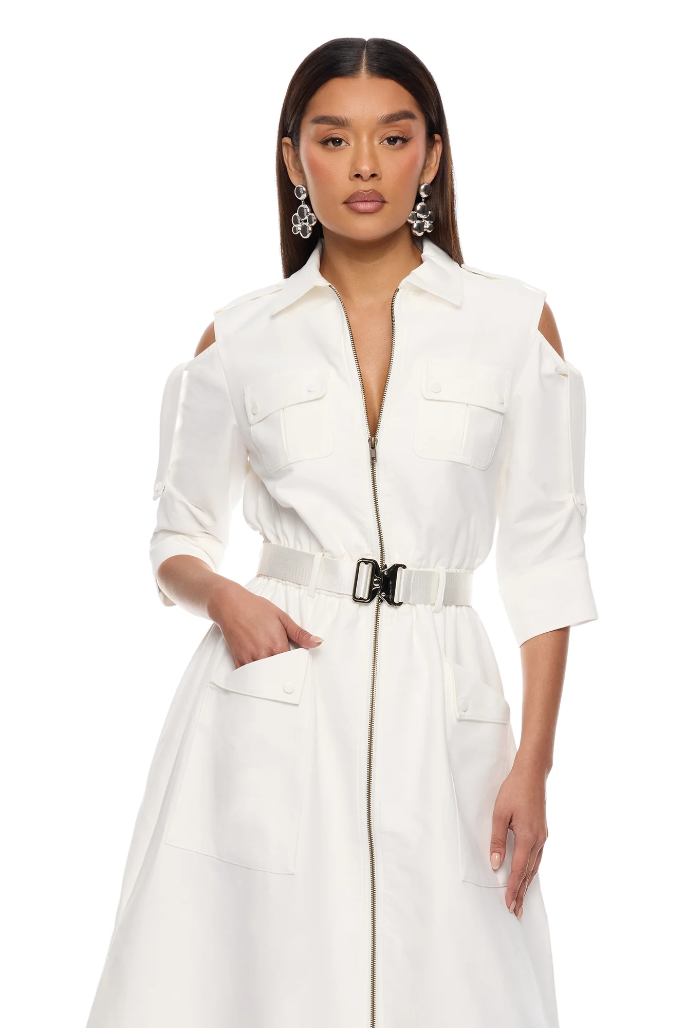 Morgan Cargo Maxi Dress - White - Image 2