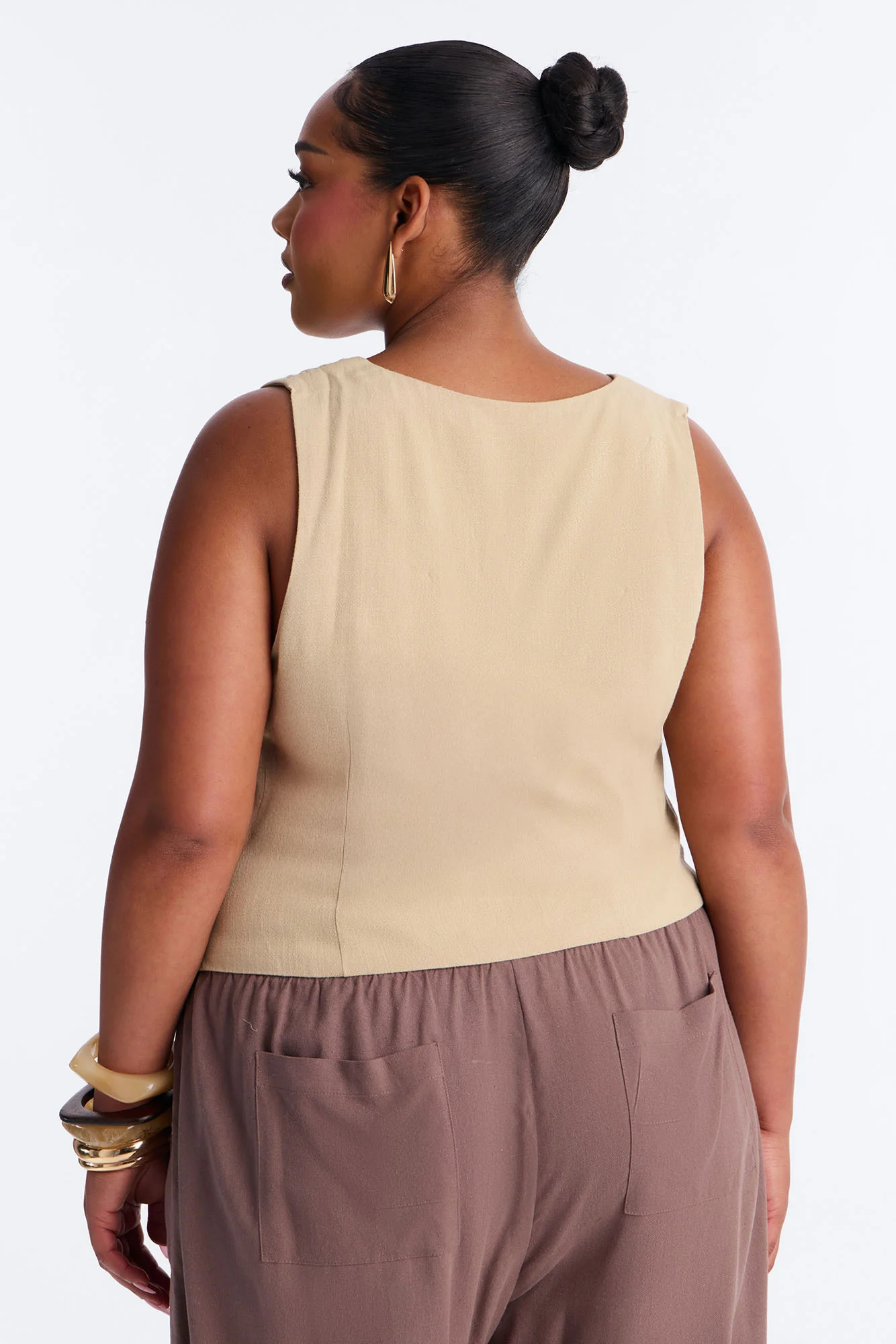 Morning Espresso Pleated Linen Top - Stone - Image 9