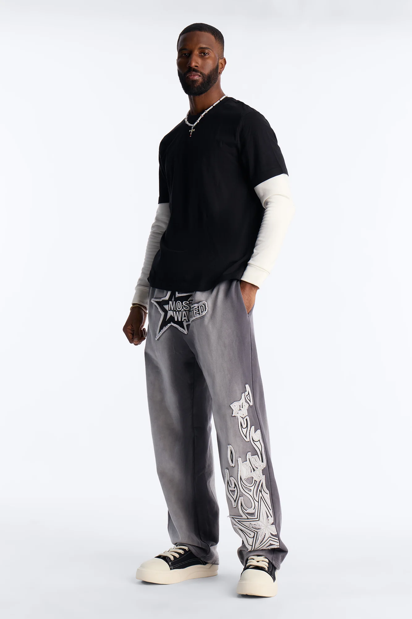 Most Wanted Star Patch Sweatpants - Black Wash - Image 2