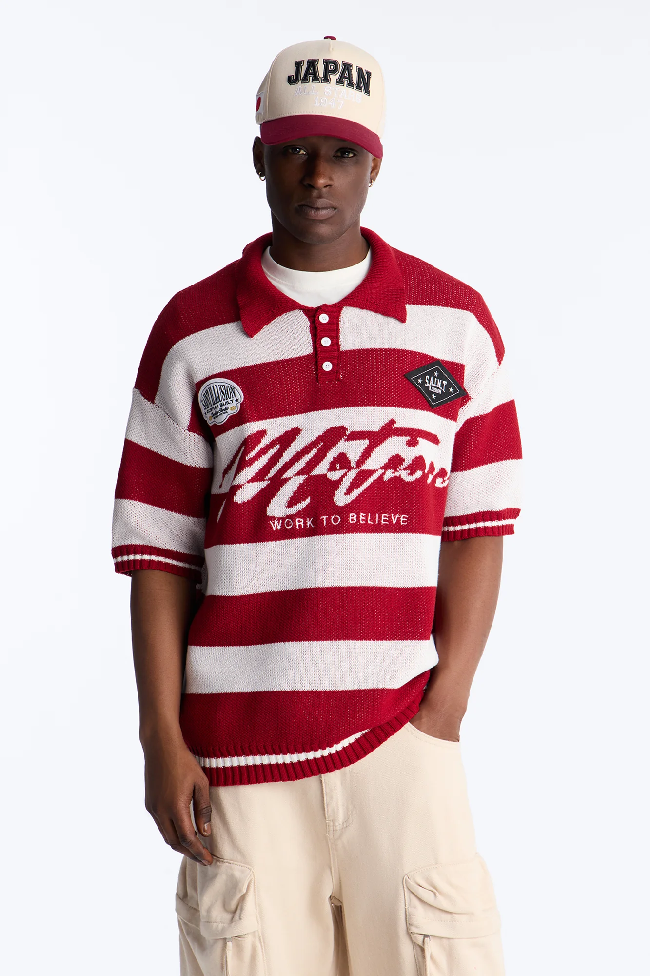 Motion Lines Short Sleeve Polo - Burgundy