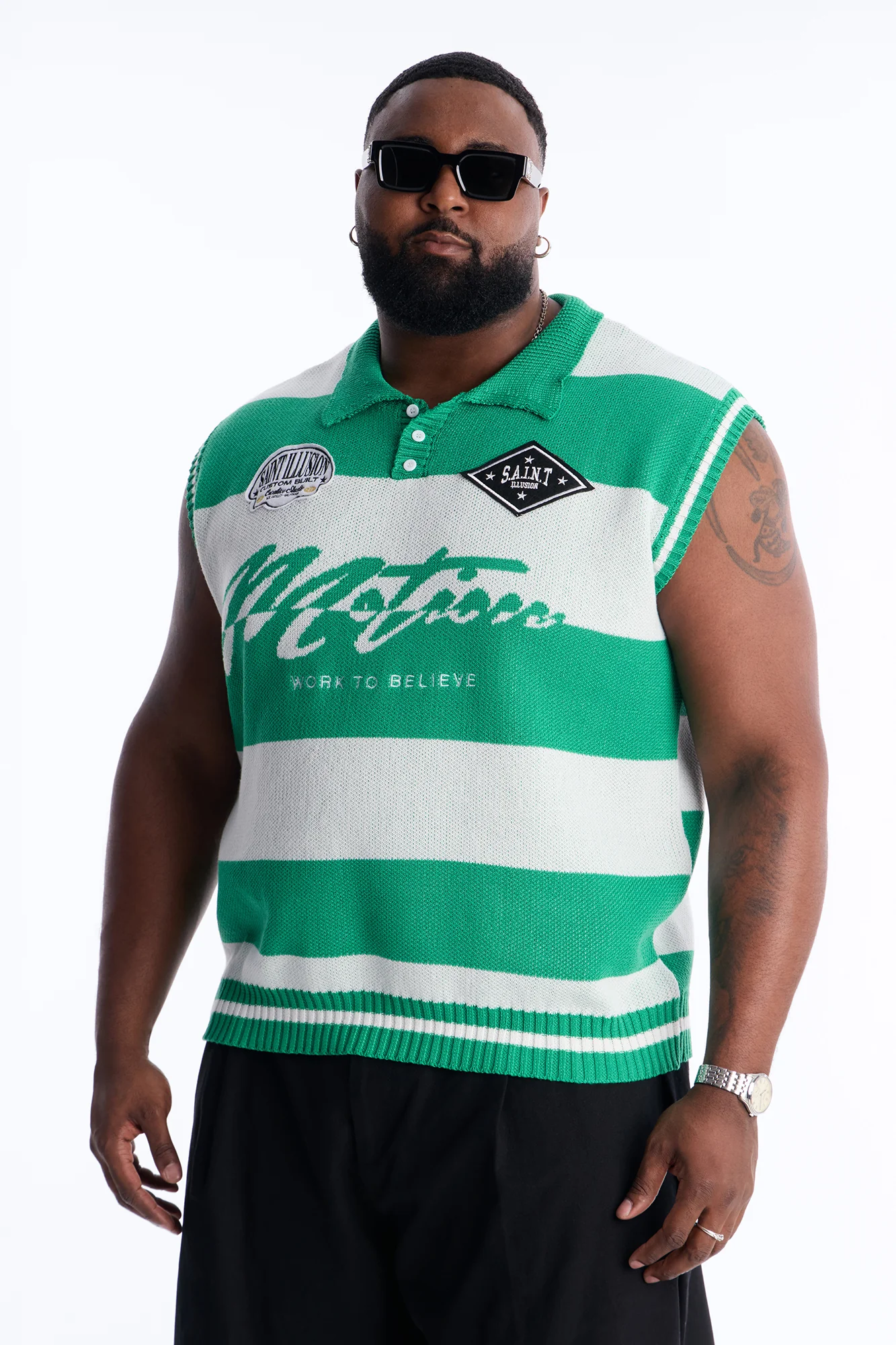 Motion Lines Sweater Vest - Green - Image 5