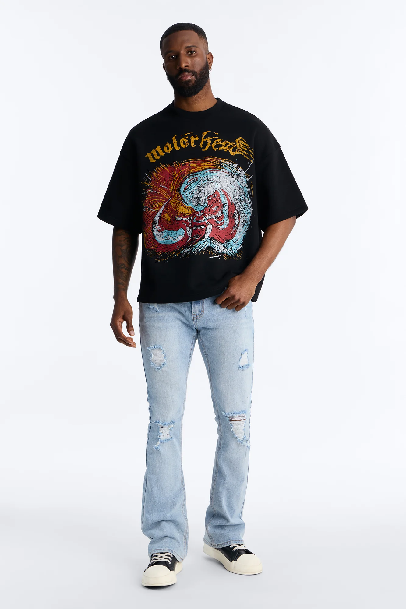 Motorhead Another Perfect Tour 1983 Oversized Fleece Tee - Black Wash - Image 2