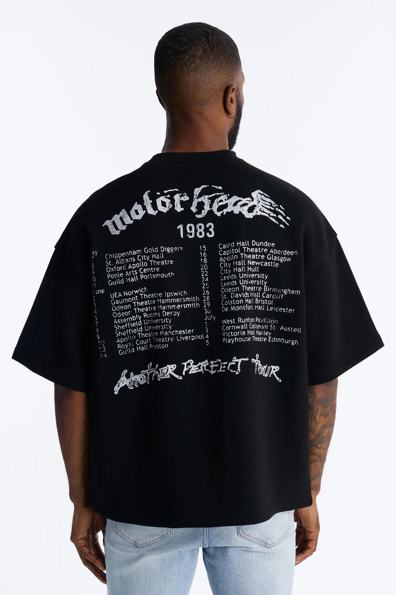 Motorhead Another Perfect Tour 1983 Oversized Fleece Tee - Black Wash - Image 4
