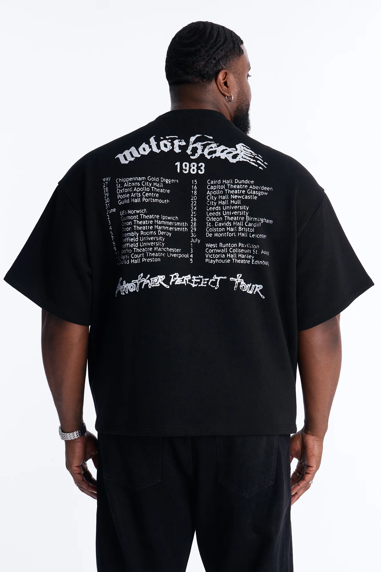 Motorhead Another Perfect Tour 1983 Oversized Fleece Tee - Black Wash - Image 8