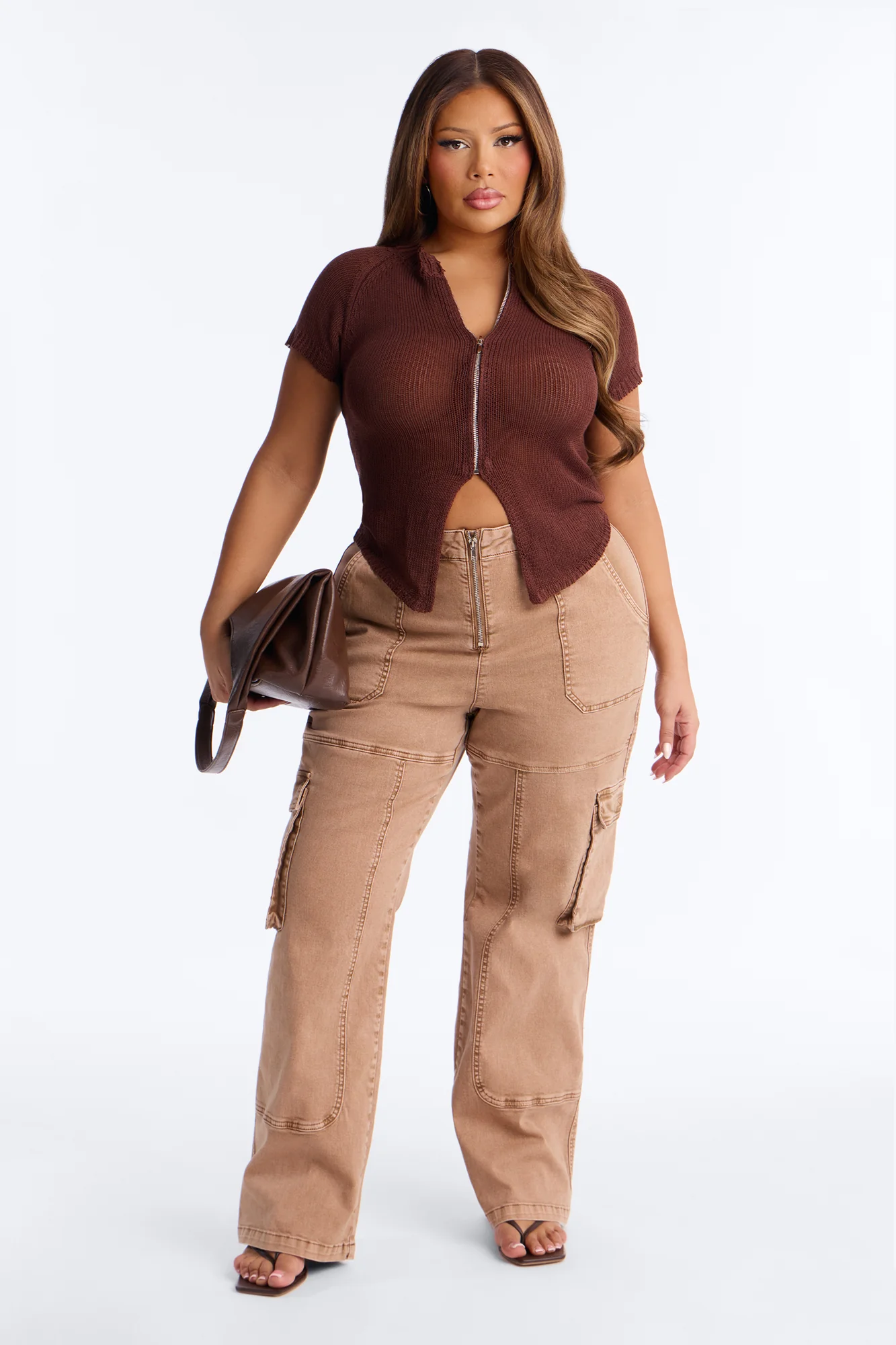 Movie Stars Front Zip CrochetTop - Chocolate - Image 6