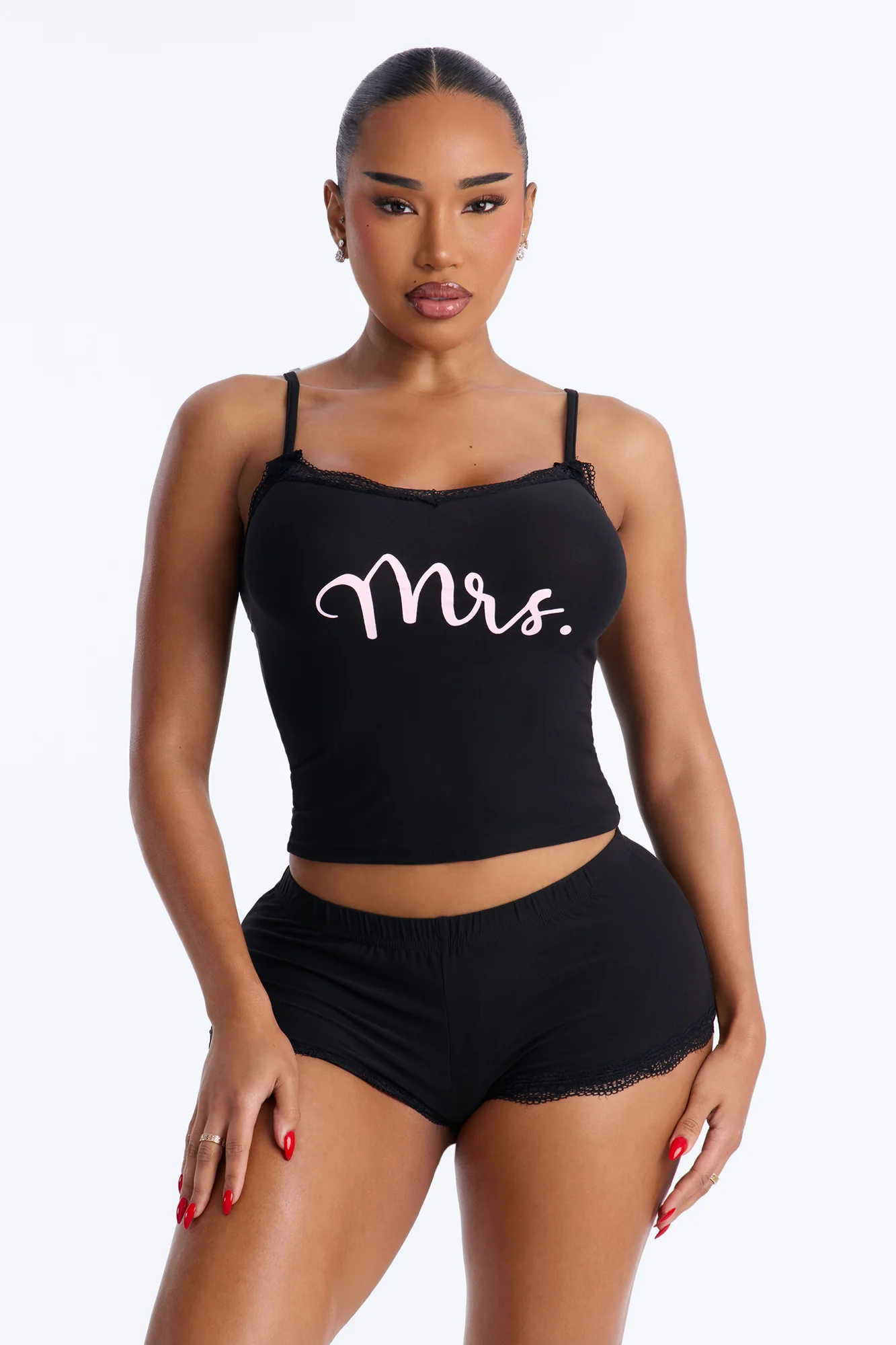 Mrs. Cami & Short PJ Set - Black/Pink
