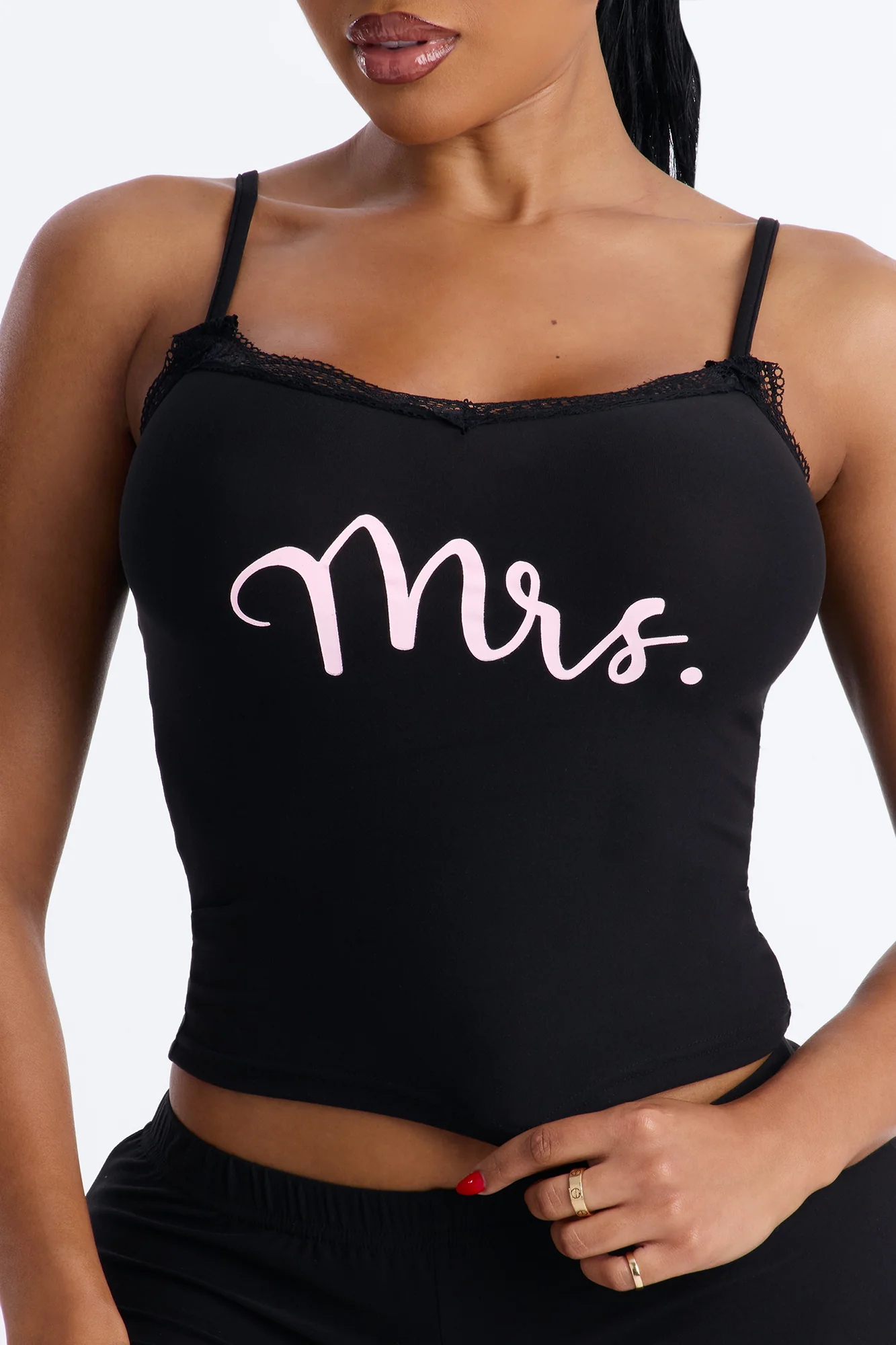 Mrs. Cami & Short PJ Set - Black/Pink - Image 2