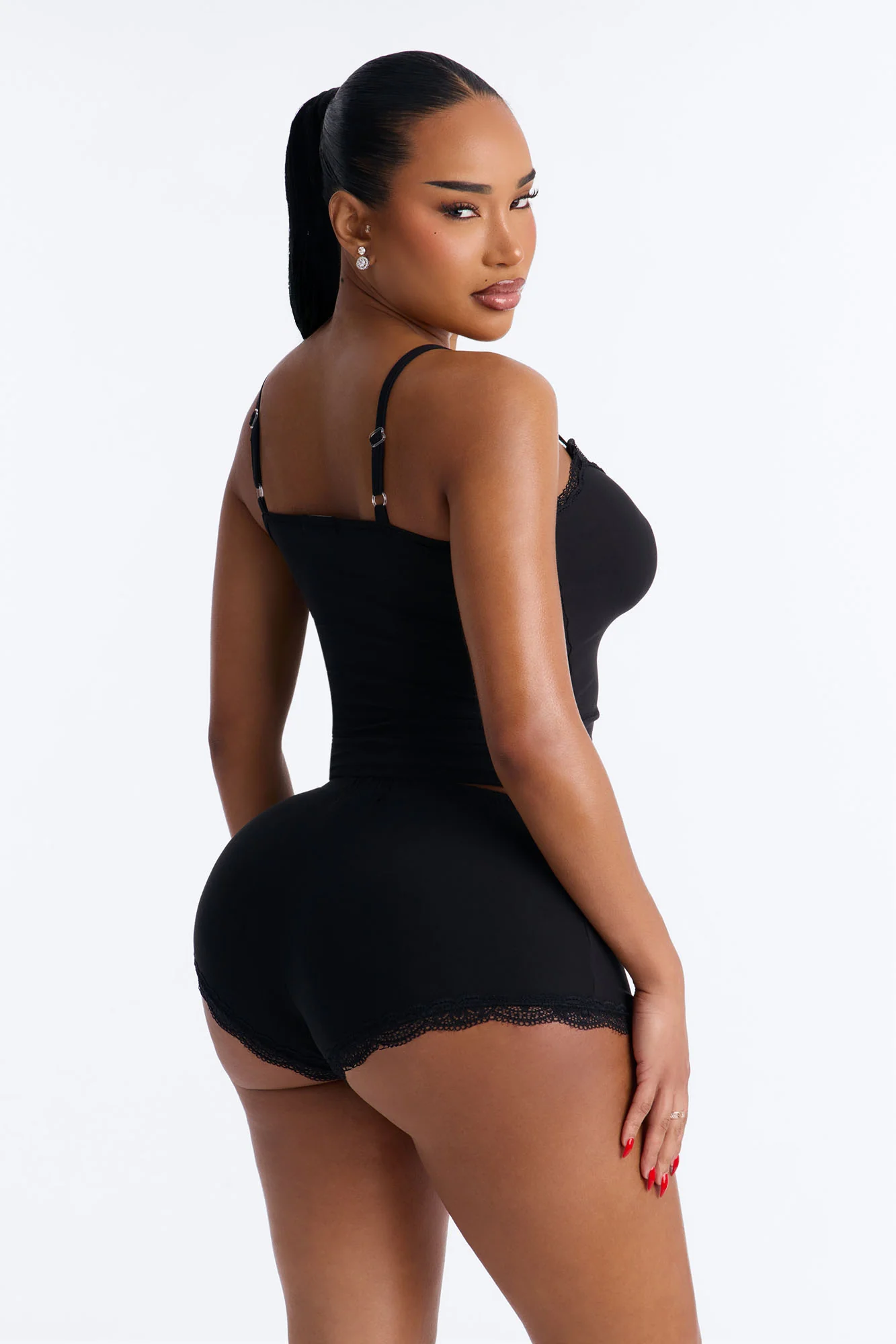 Mrs. Cami & Short PJ Set - Black/Pink - Image 3