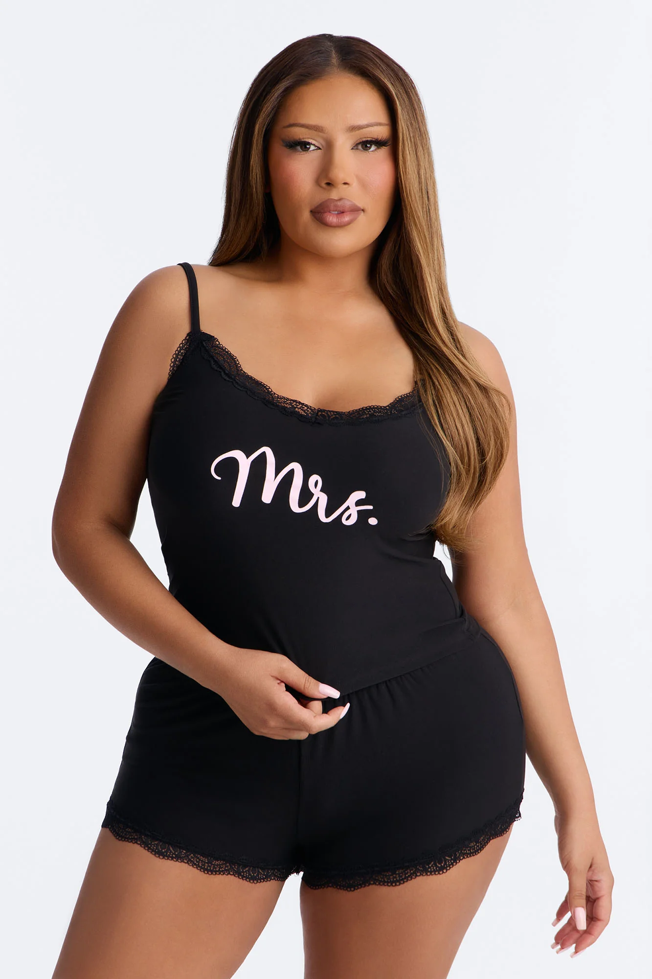 Mrs. Cami & Short PJ Set - Black/Pink - Image 4