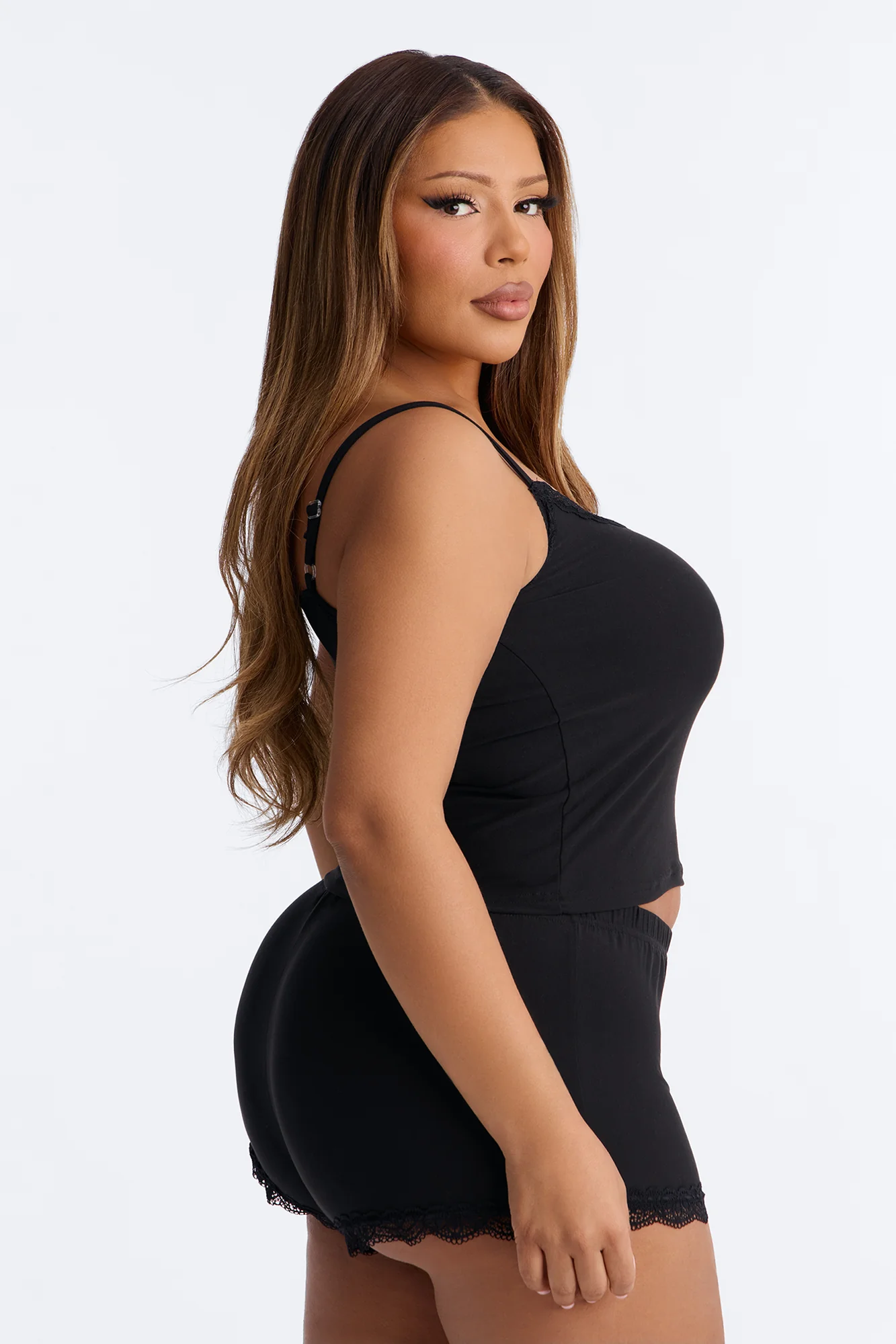 Mrs. Cami & Short PJ Set - Black/Pink - Image 5
