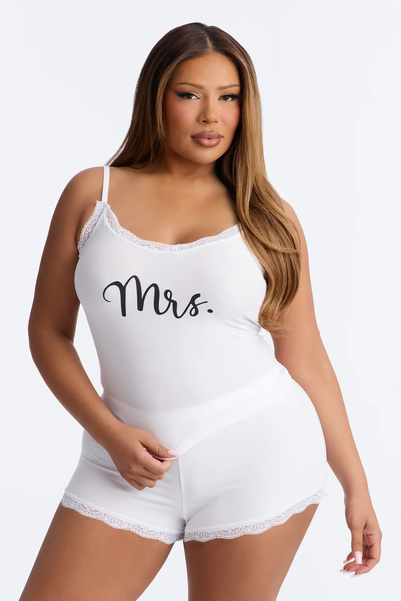 Mrs. Cami & Short PJ Set - White - Image 4