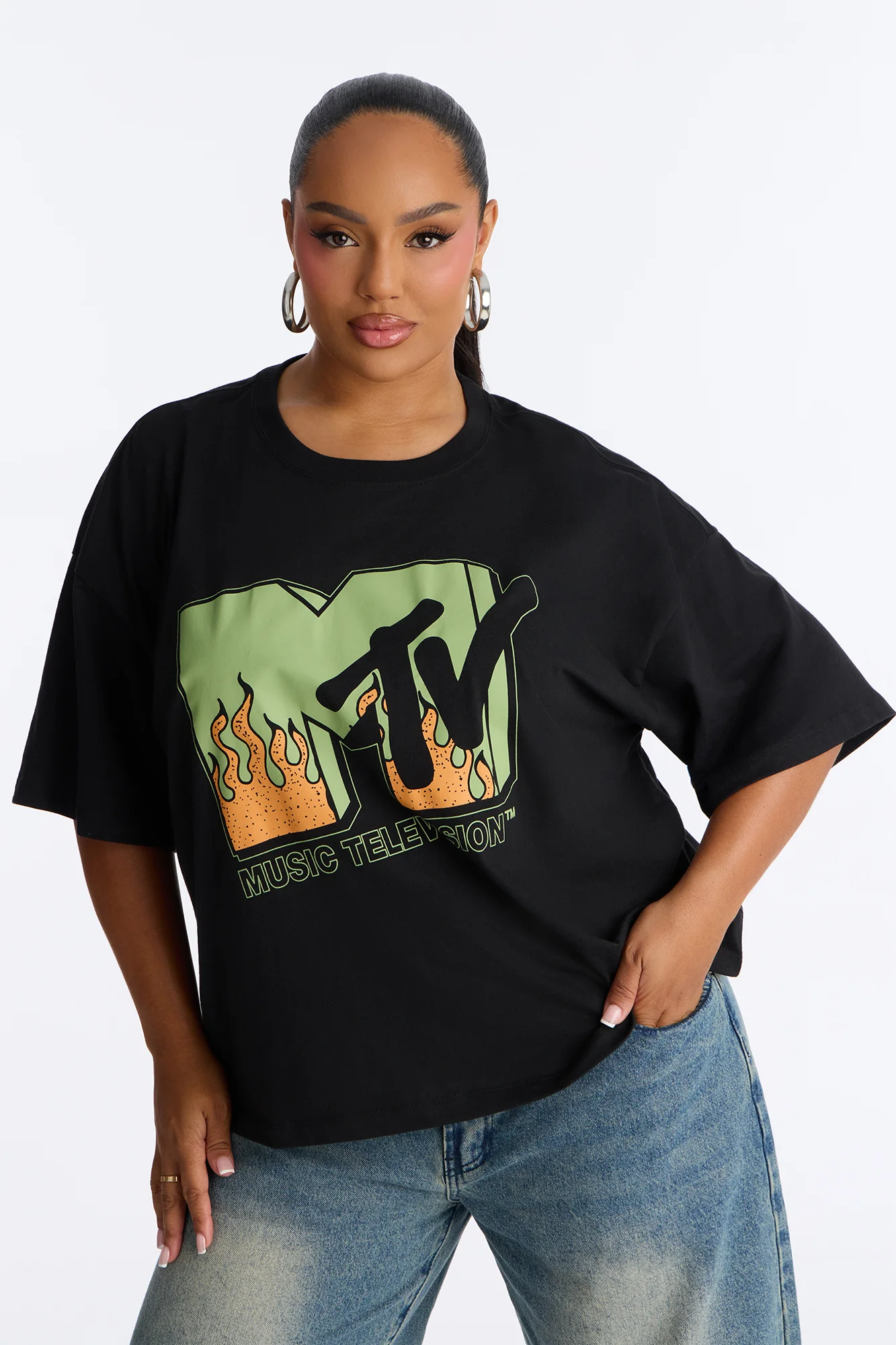 MTV Flames Boxy Tee - Black - Image 4
