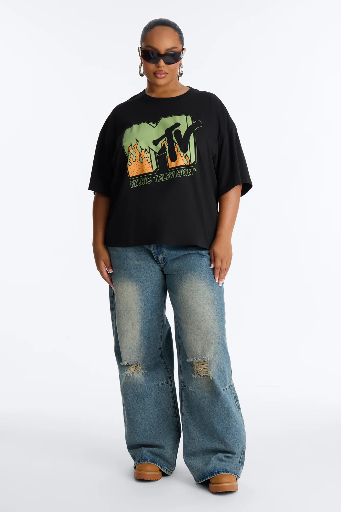 MTV Flames Boxy Tee - Black - Image 5
