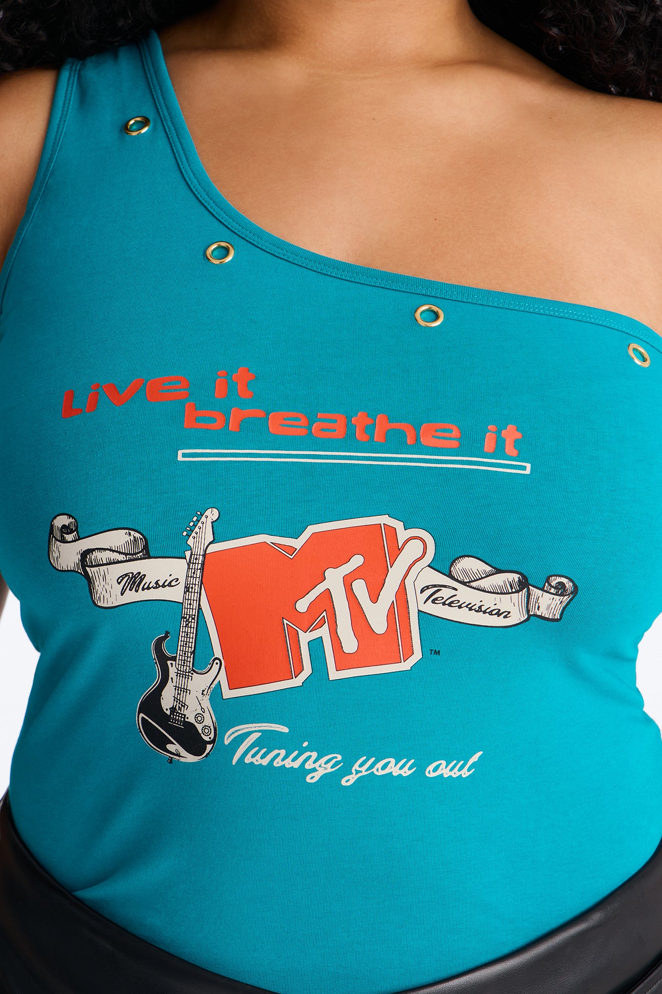 MTV One Shoulder Studded Tank - Teal - Image 7