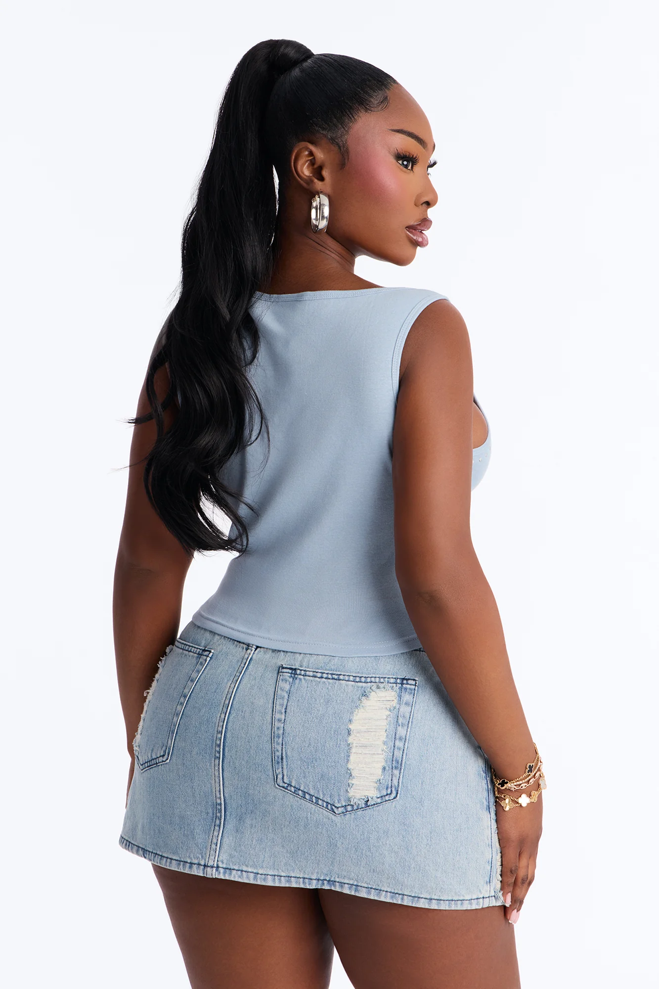 MTV Studded Notch Neck Tank - Dusty Blue - Image 8