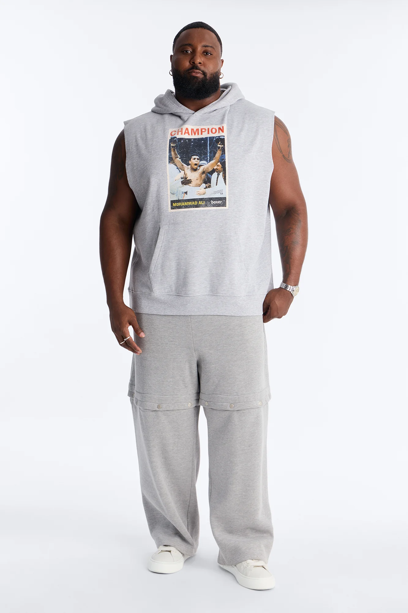 Muhammad Ali Muscle Hoodie - Heather Grey - Image 6
