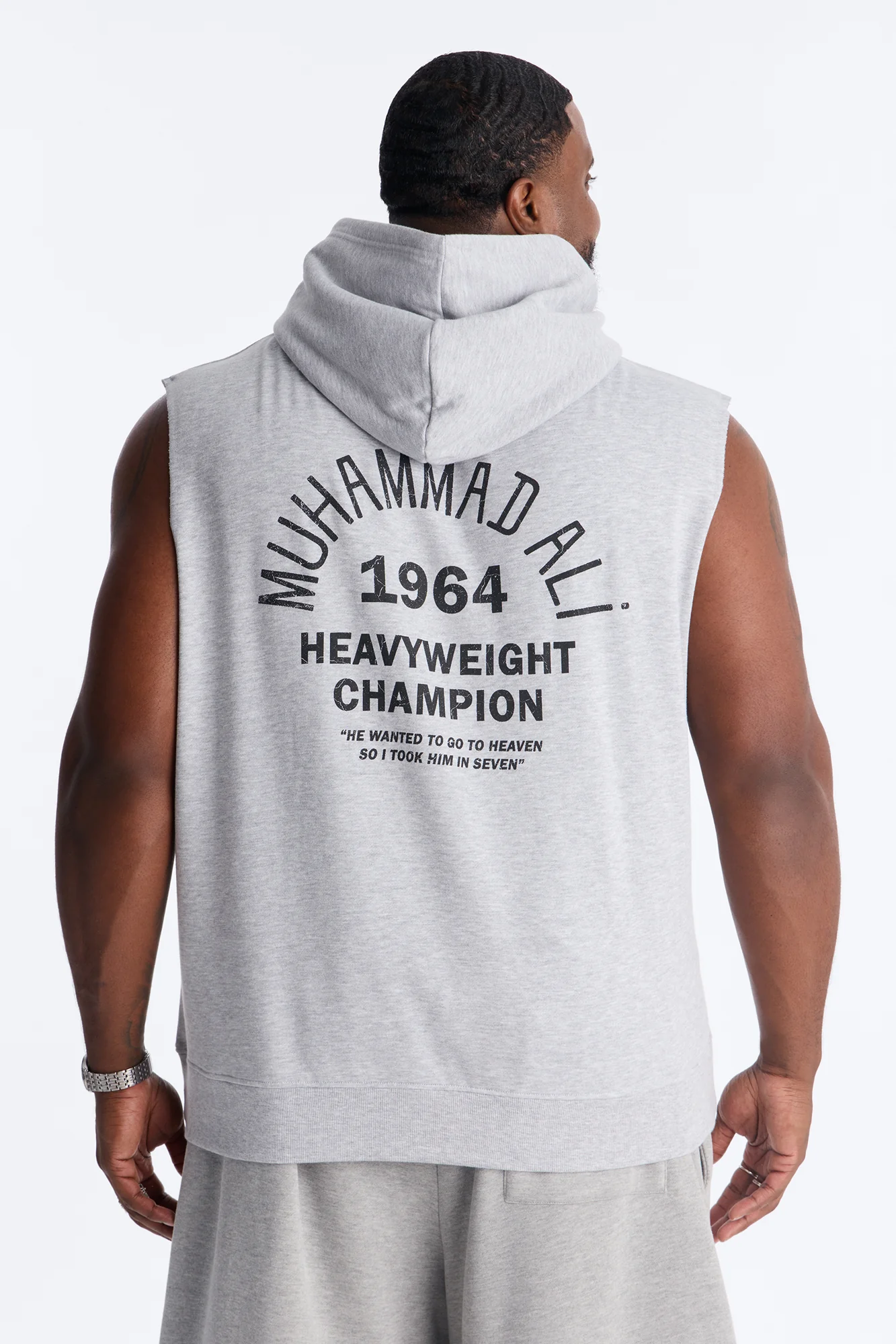 Muhammad Ali Muscle Hoodie - Heather Grey - Image 8