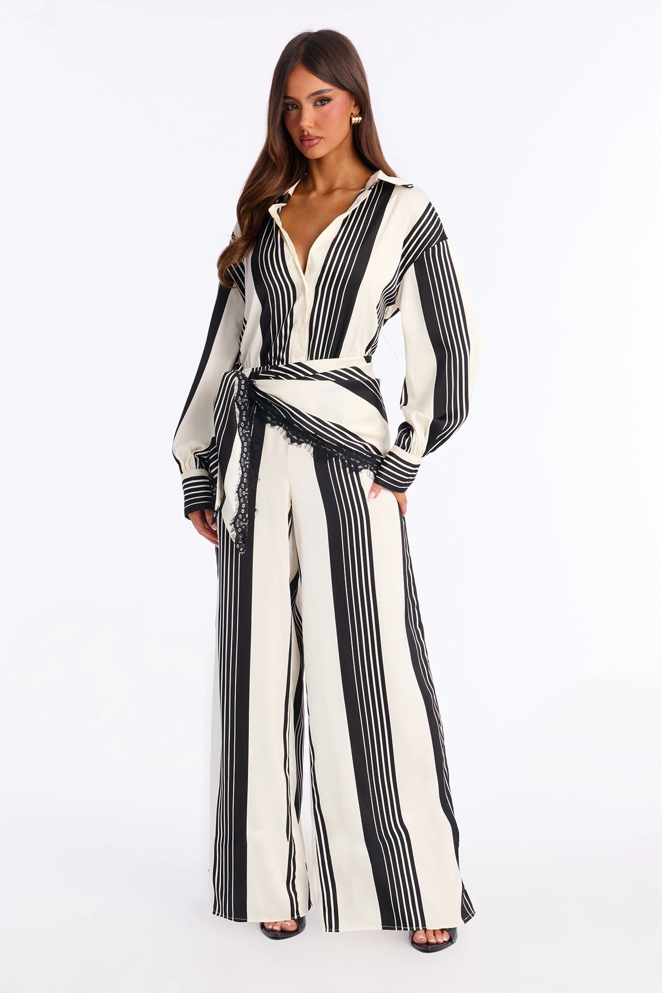 Murielle Satin Wide Leg 2 Piece Jumpsuit - Cream/combo