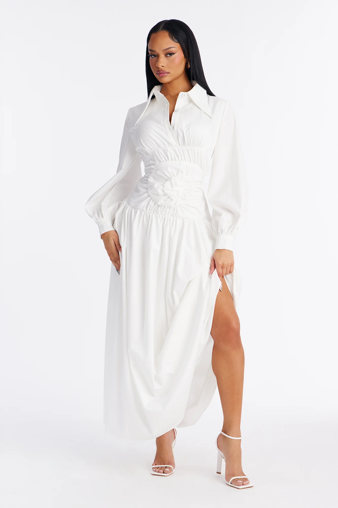 Muse In Motion Ruched Maxi Dress - White