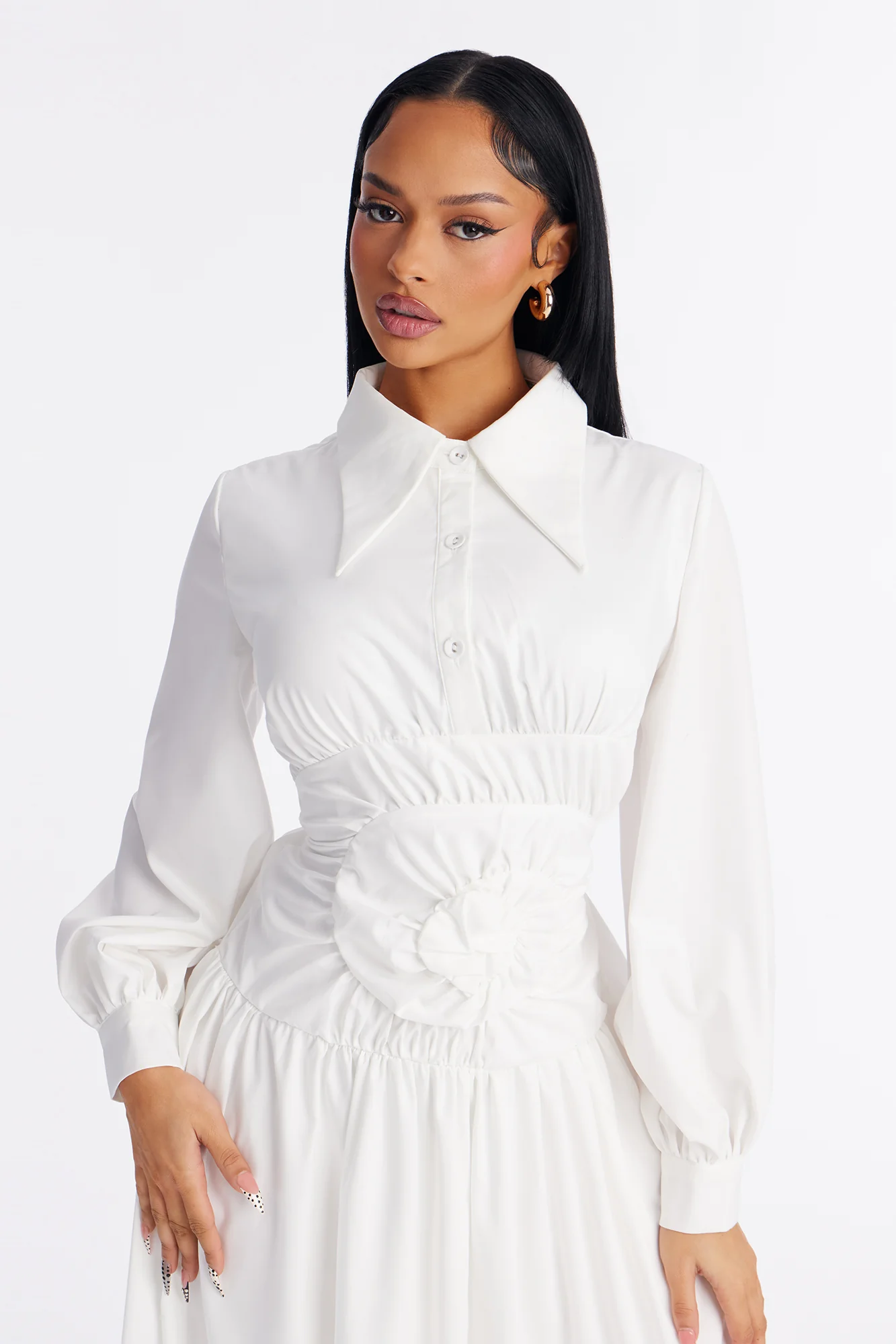 Muse In Motion Ruched Maxi Dress - White - Image 2