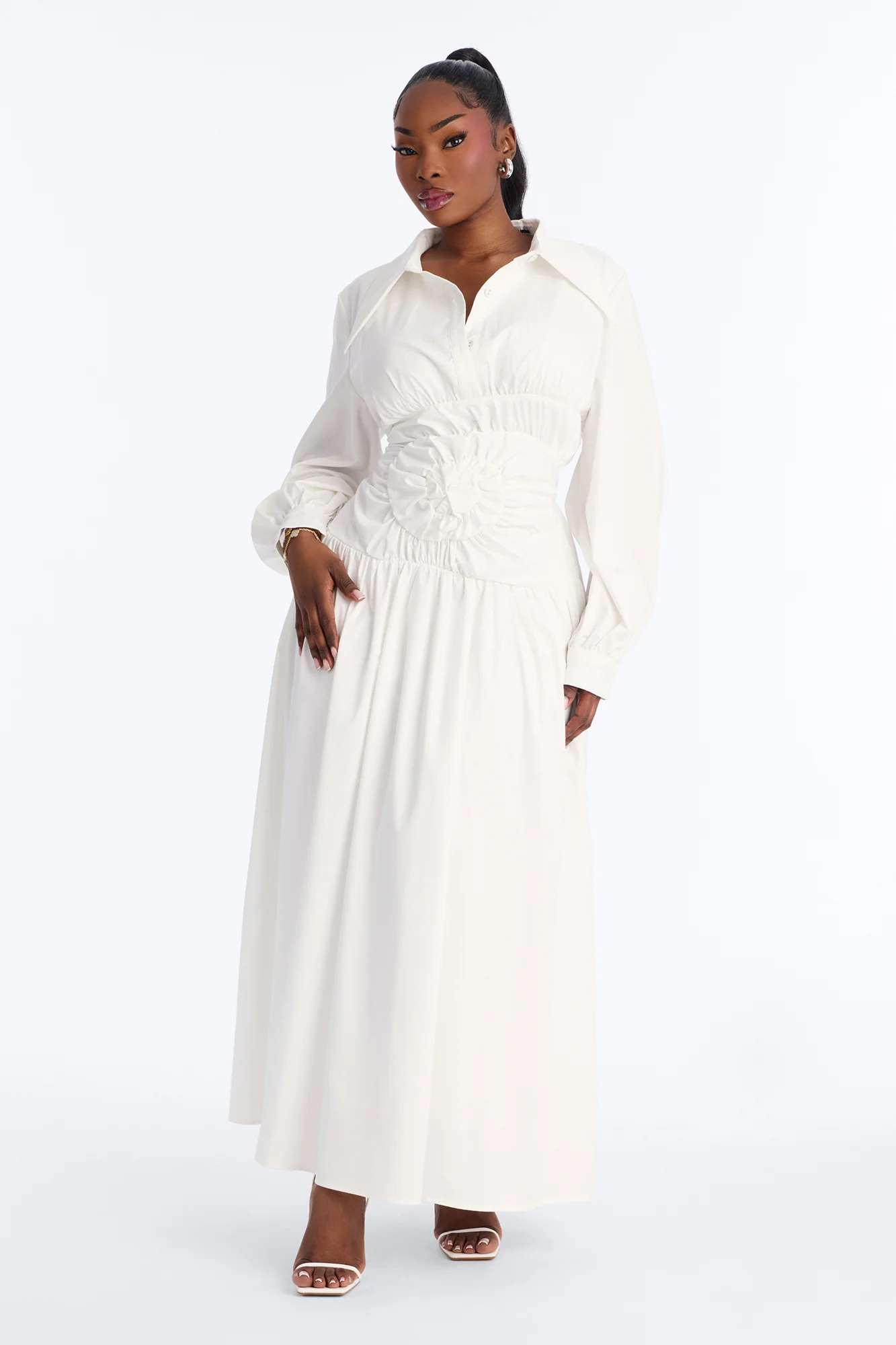 Muse In Motion Ruched Maxi Dress - White - Image 4