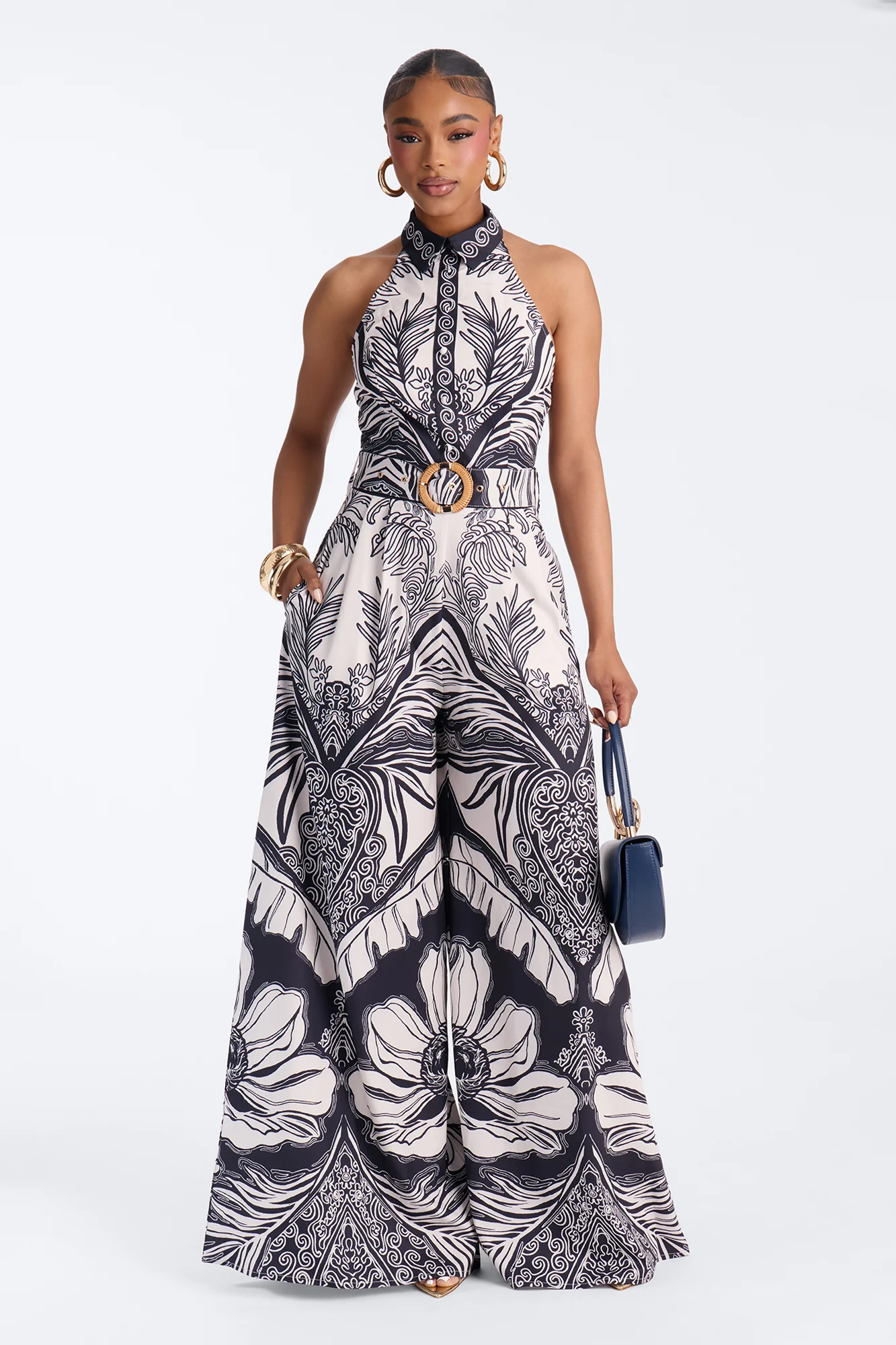 Muse On Vacation Wide Leg Jumpsuit - Black/White