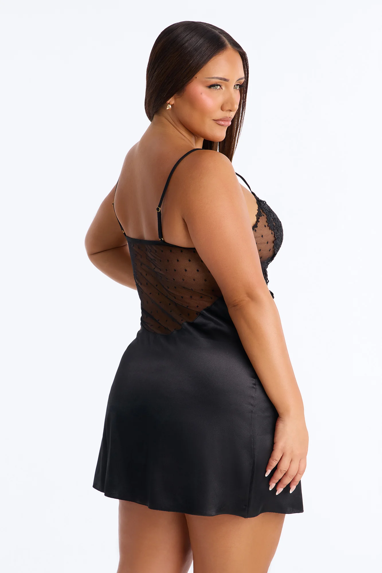 My Amour Satin Mesh Babydoll - Black - Image 6