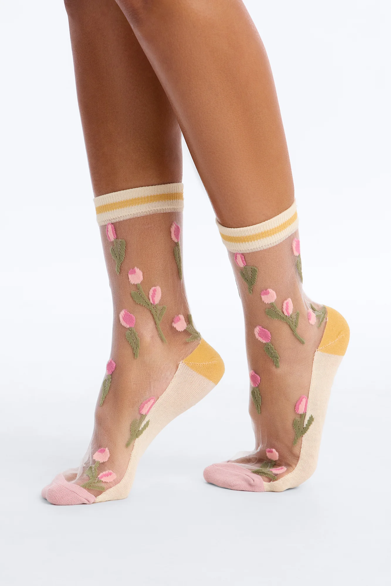 My Favorite Flowers Sheer Crew Socks - Multi Color