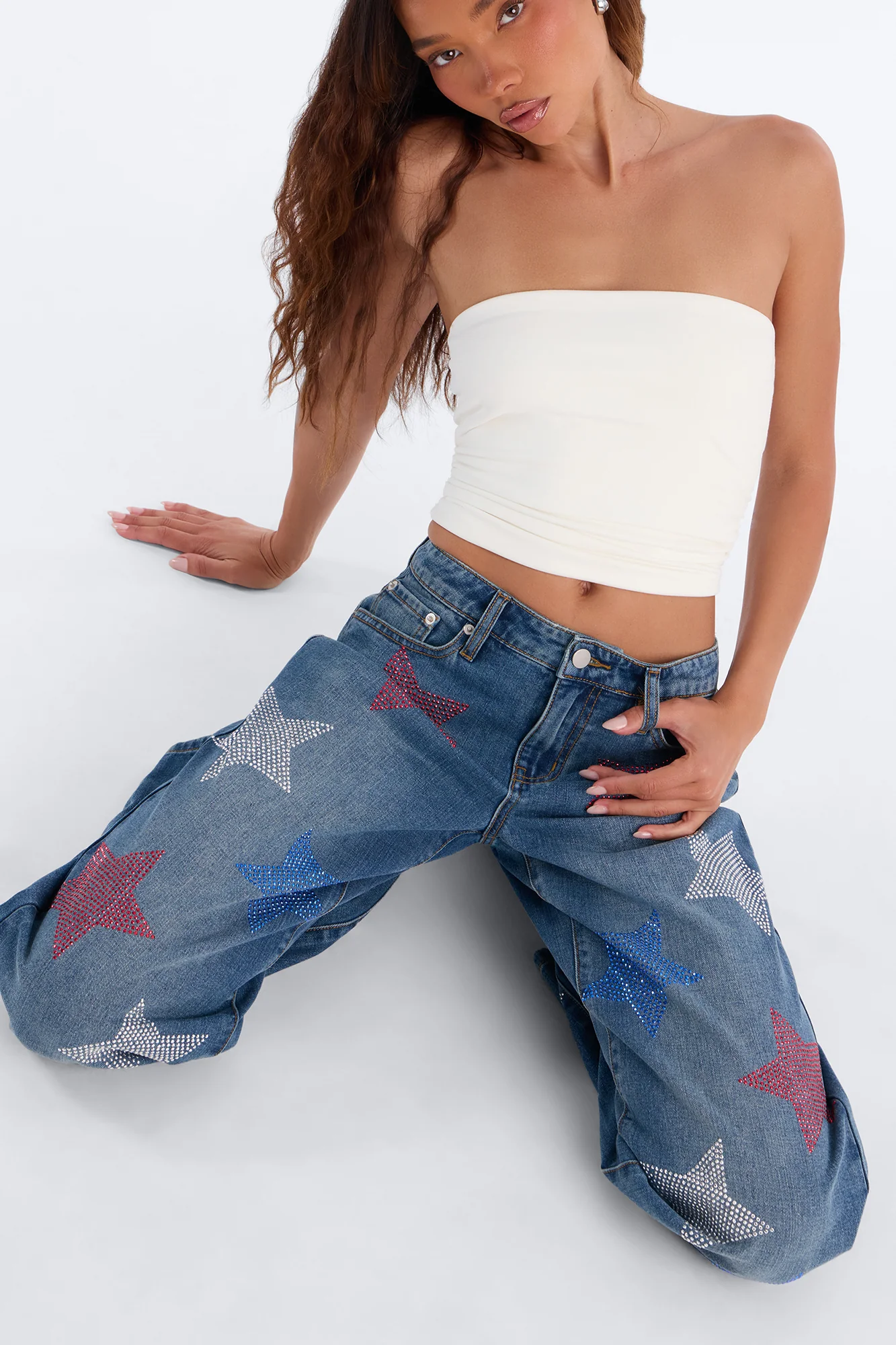 My Lucky Stars Embellished Wide Leg Jeans - Dark Wash - Image 3