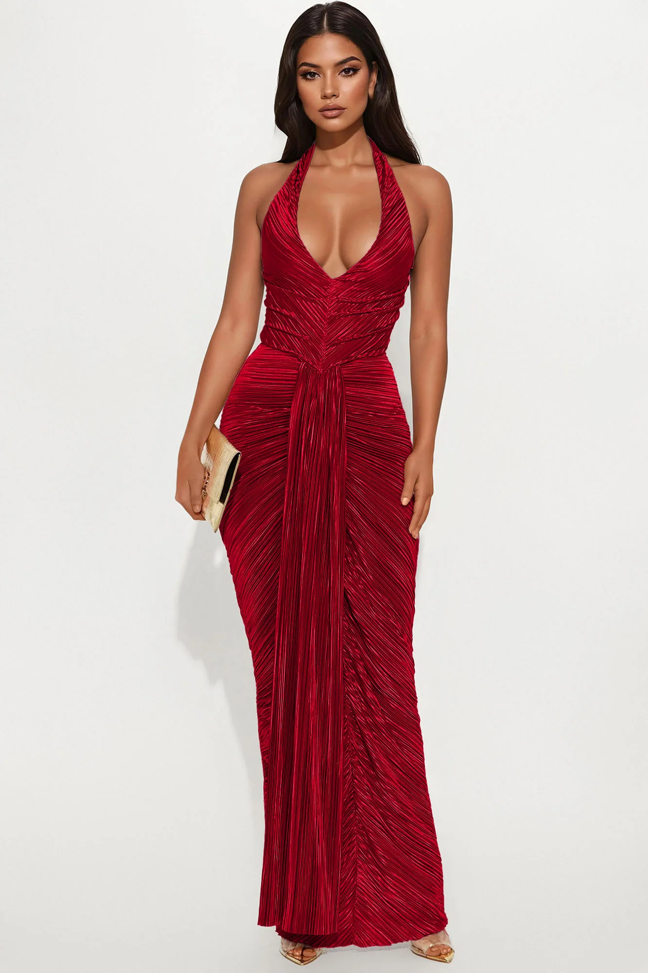 My Moment Pleated Maxi Dress - DarkRed