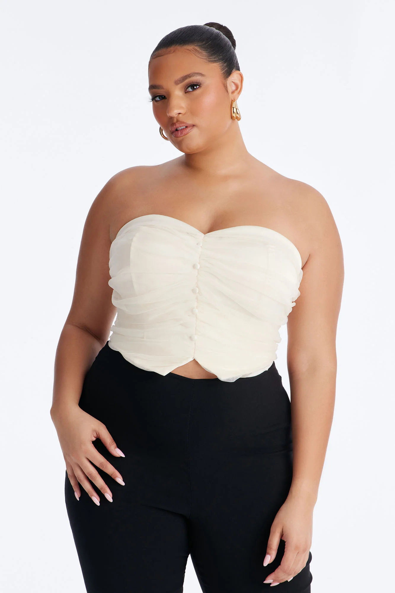 My Secret Satin Contrast Mesh Top - Cream - Image 5