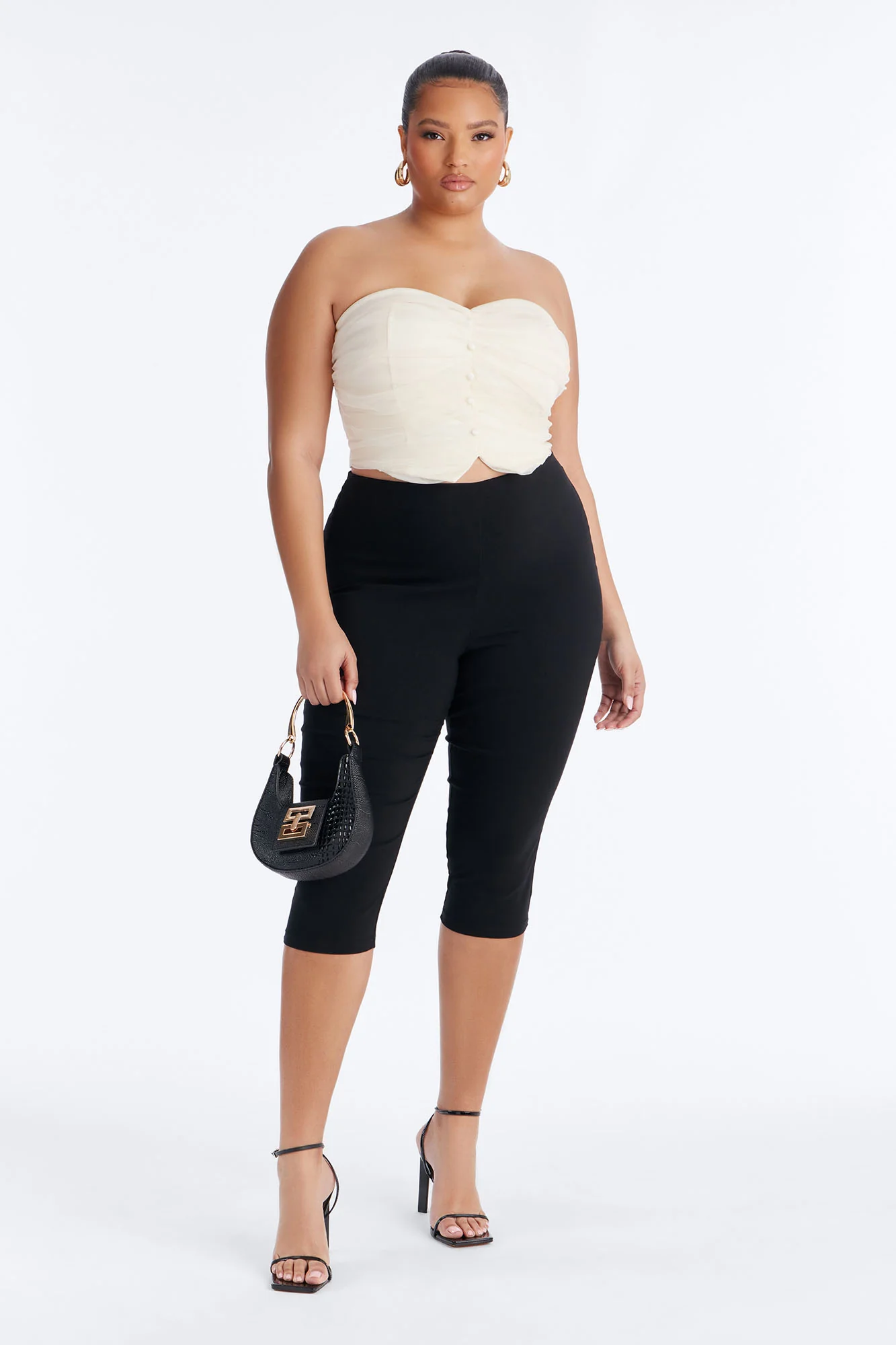 My Secret Satin Contrast Mesh Top - Cream - Image 6