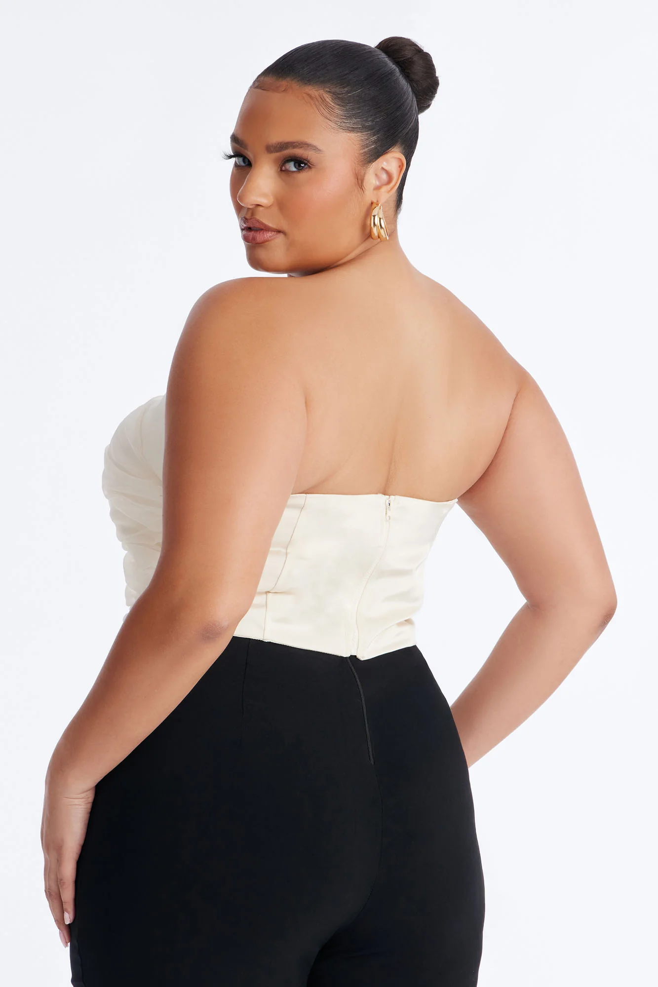 My Secret Satin Contrast Mesh Top - Cream - Image 8