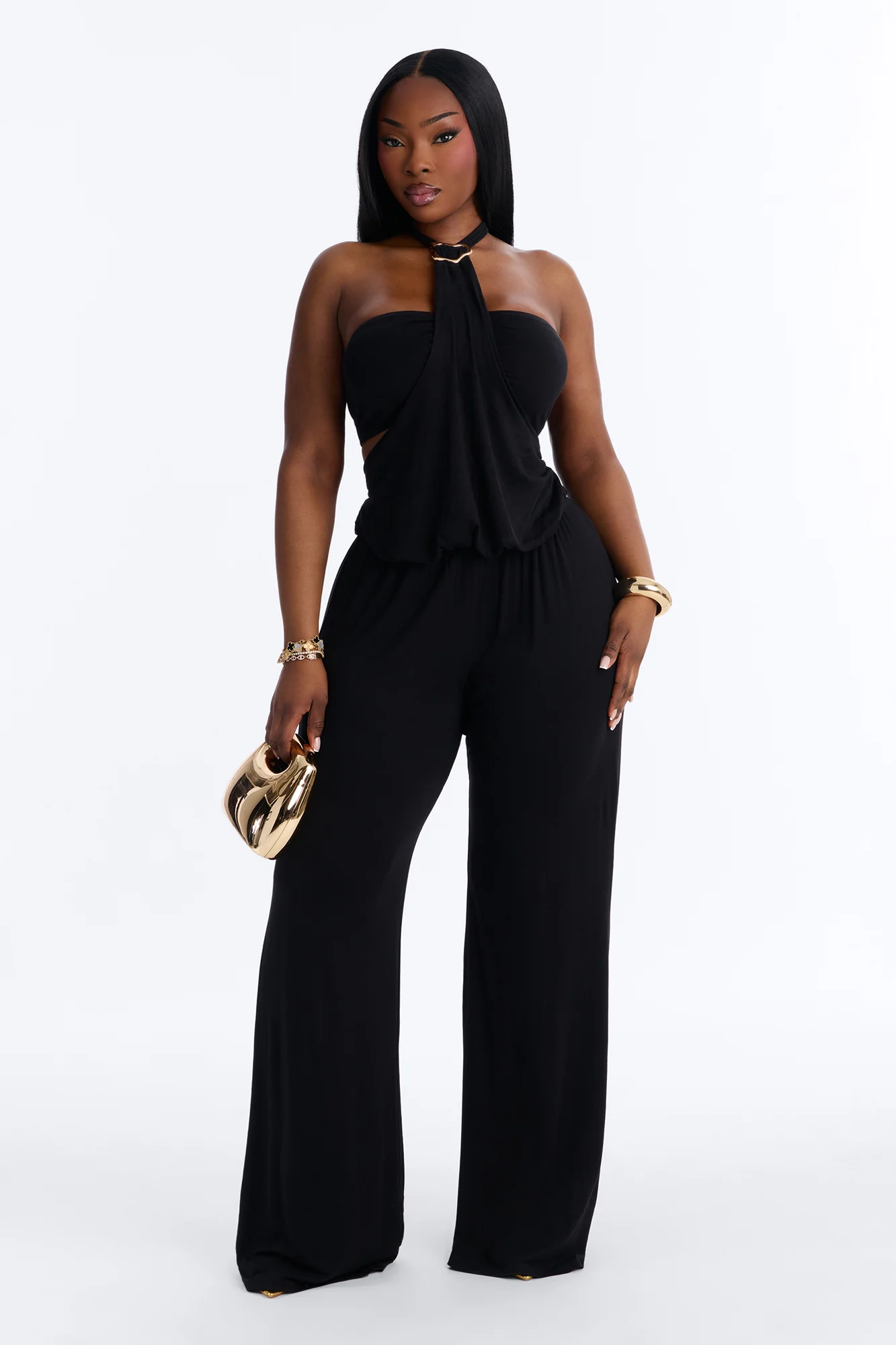Mya High Neck Jumpsuit And Bandeau 2 Piece Set - Black - Image 5
