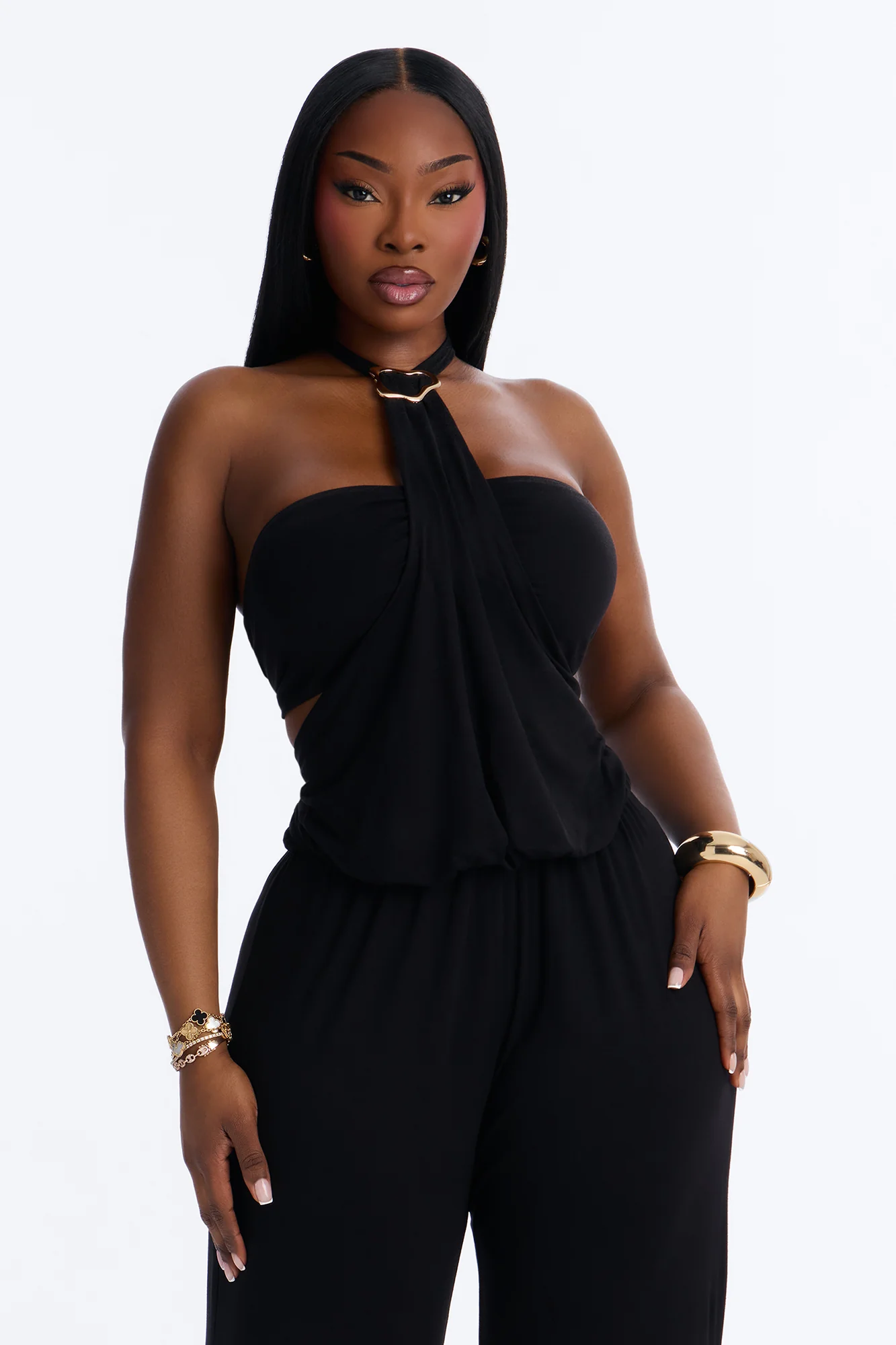 Mya High Neck Jumpsuit And Bandeau 2 Piece Set - Black - Image 6