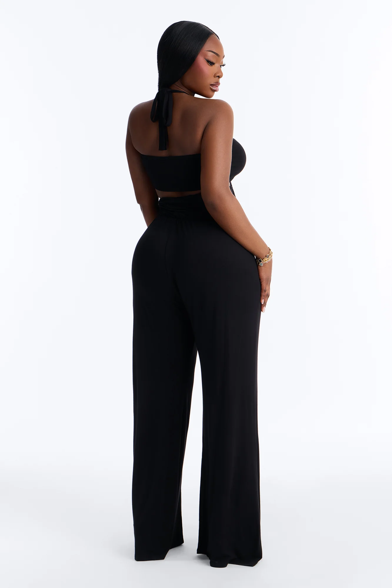Mya High Neck Jumpsuit And Bandeau 2 Piece Set - Black - Image 7
