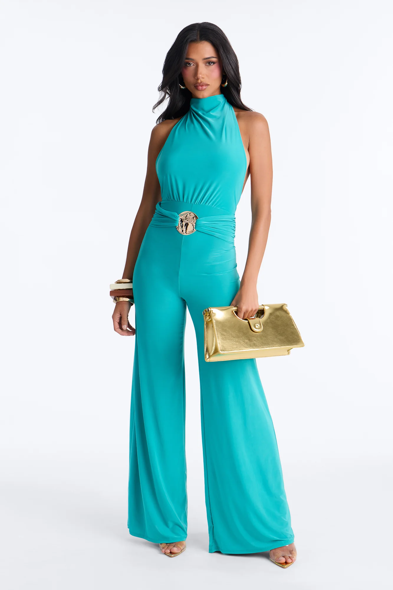 Myla Backless Wide Leg Jumpsuit - Turquoise