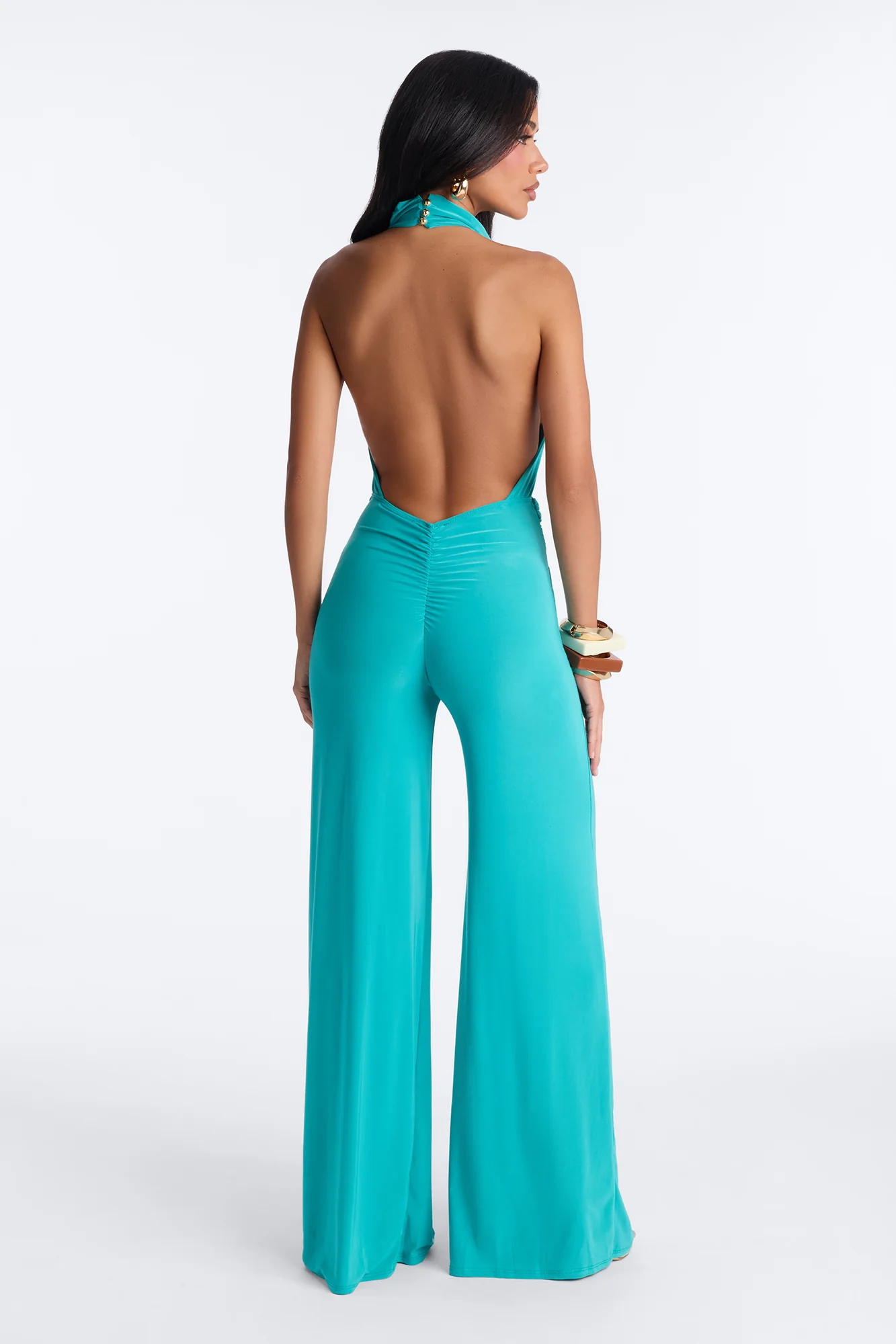 Myla Backless Wide Leg Jumpsuit - Turquoise - Image 4