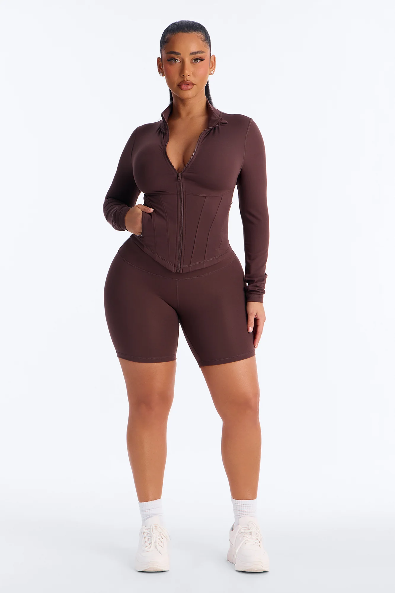 Myla Tricot Lounge Fitted Zip Up Jacket - Chocolate - Image 2