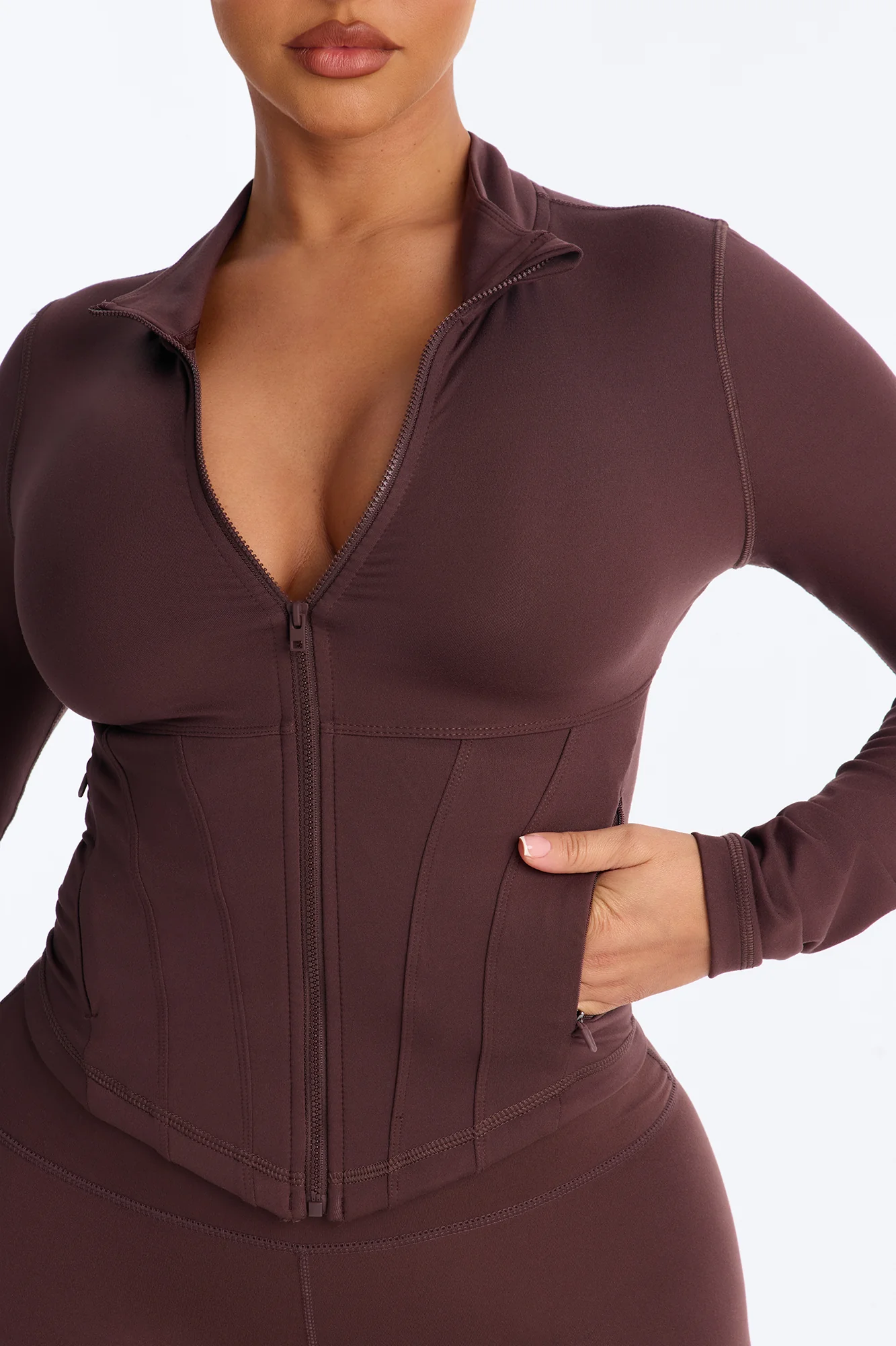 Myla Tricot Lounge Fitted Zip Up Jacket - Chocolate - Image 3
