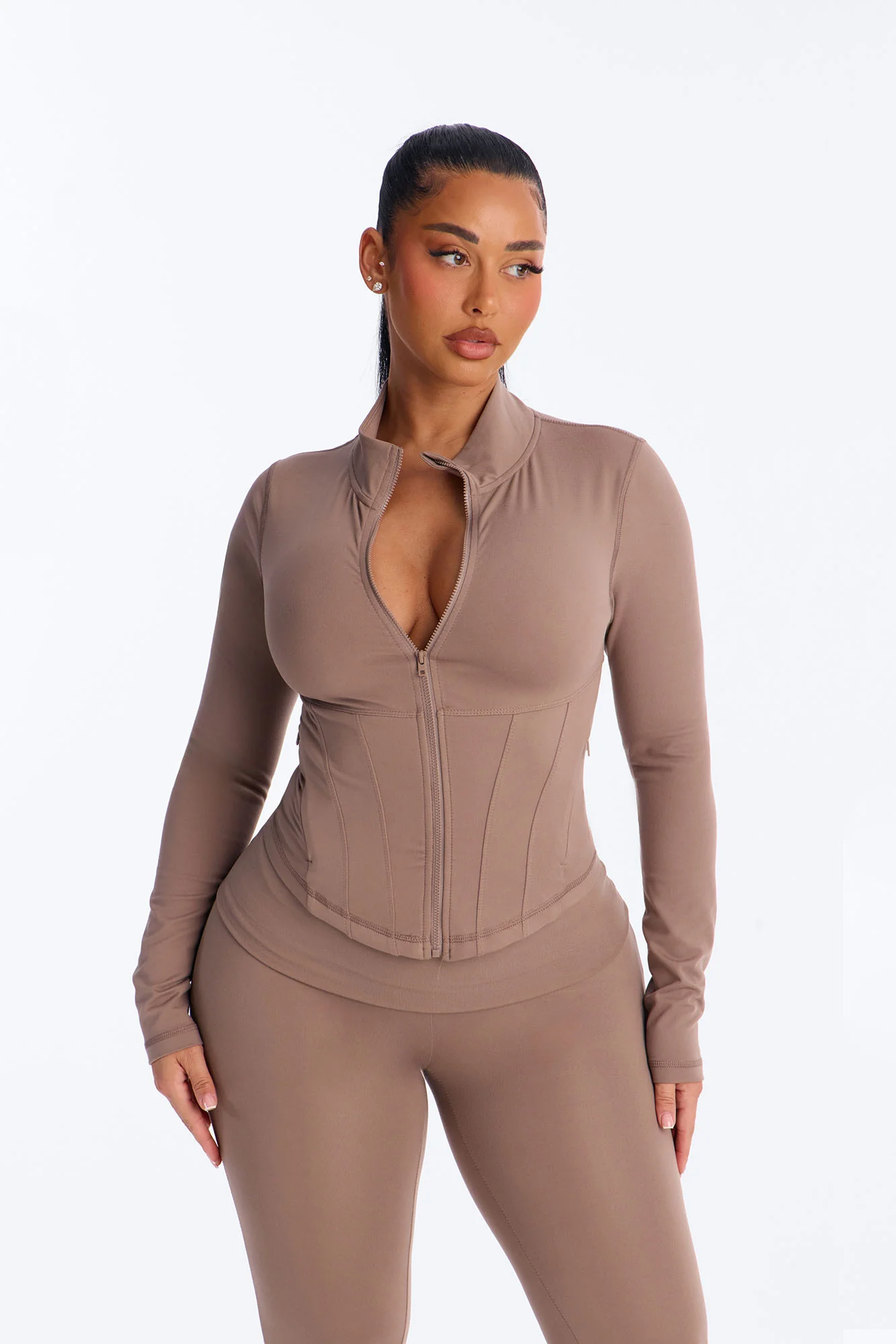 Myla Tricot Lounge Fitted Zip Up Jacket - Mocha - Image 3