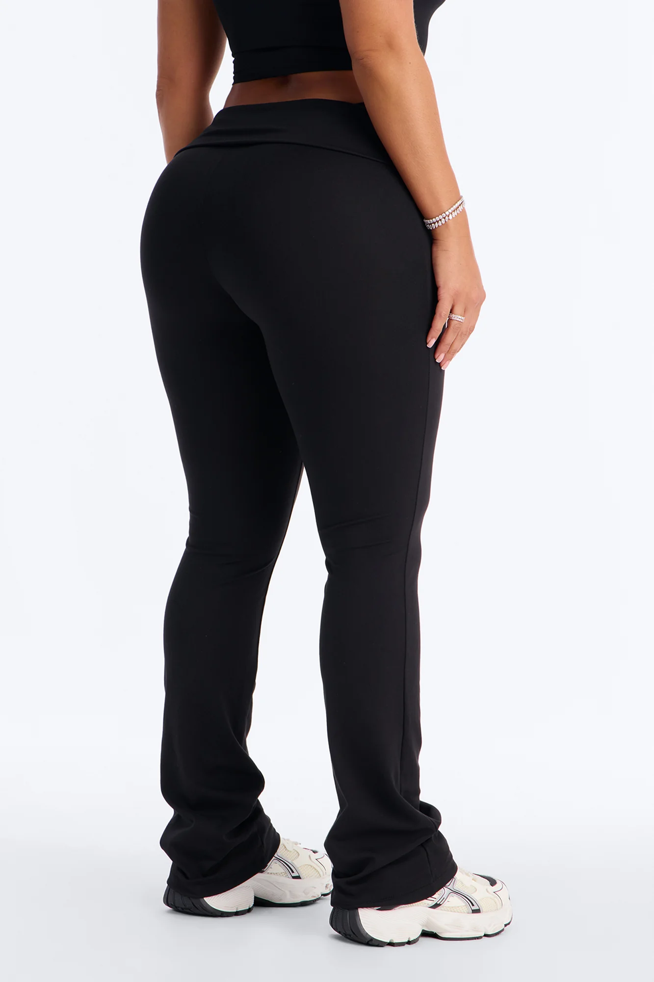 Myla Tricot Lounge Fold Over Flare Pants - Black - Image 3