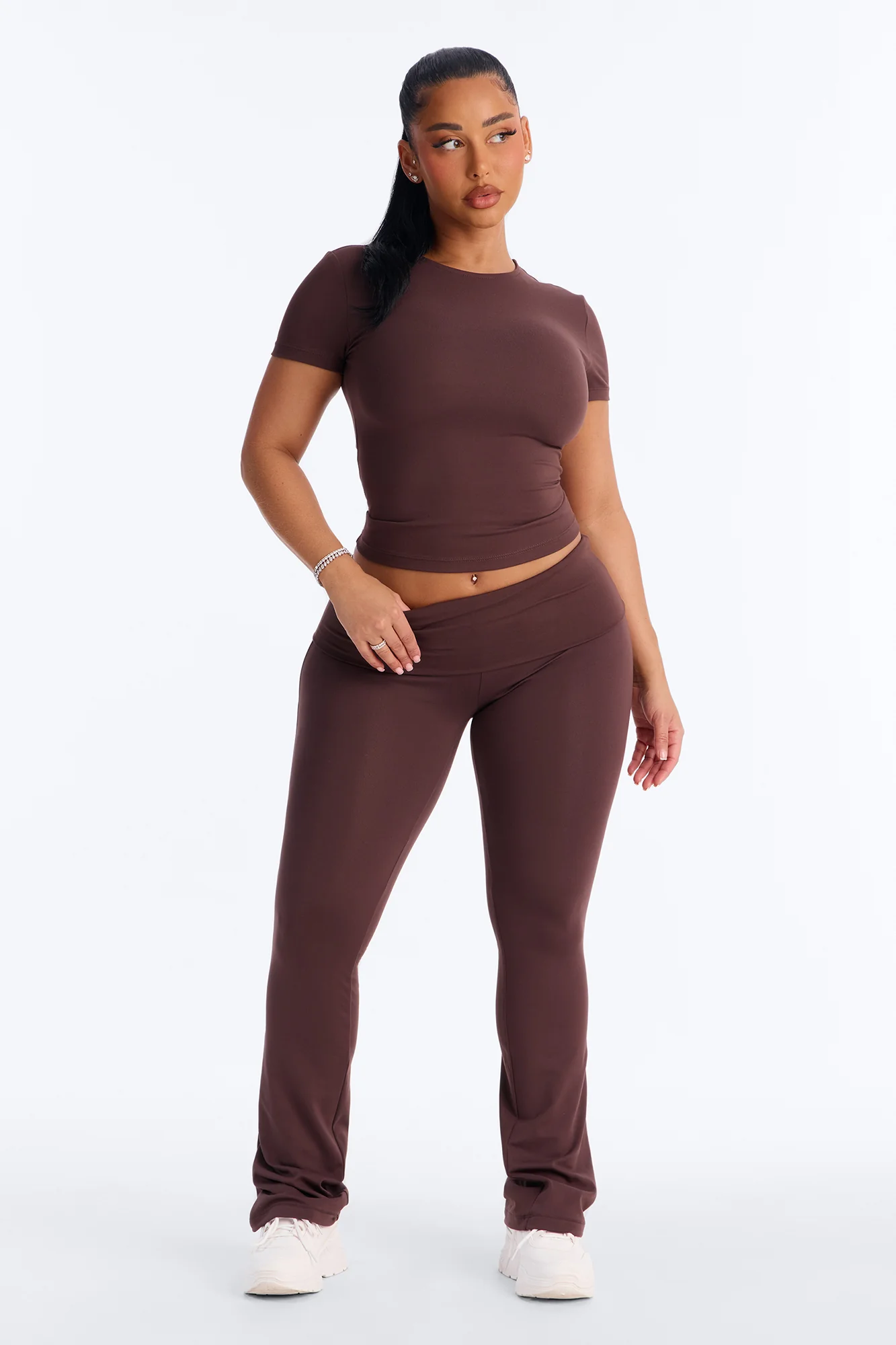Myla Tricot Lounge Fold Over Flare Pants - Chocolate
