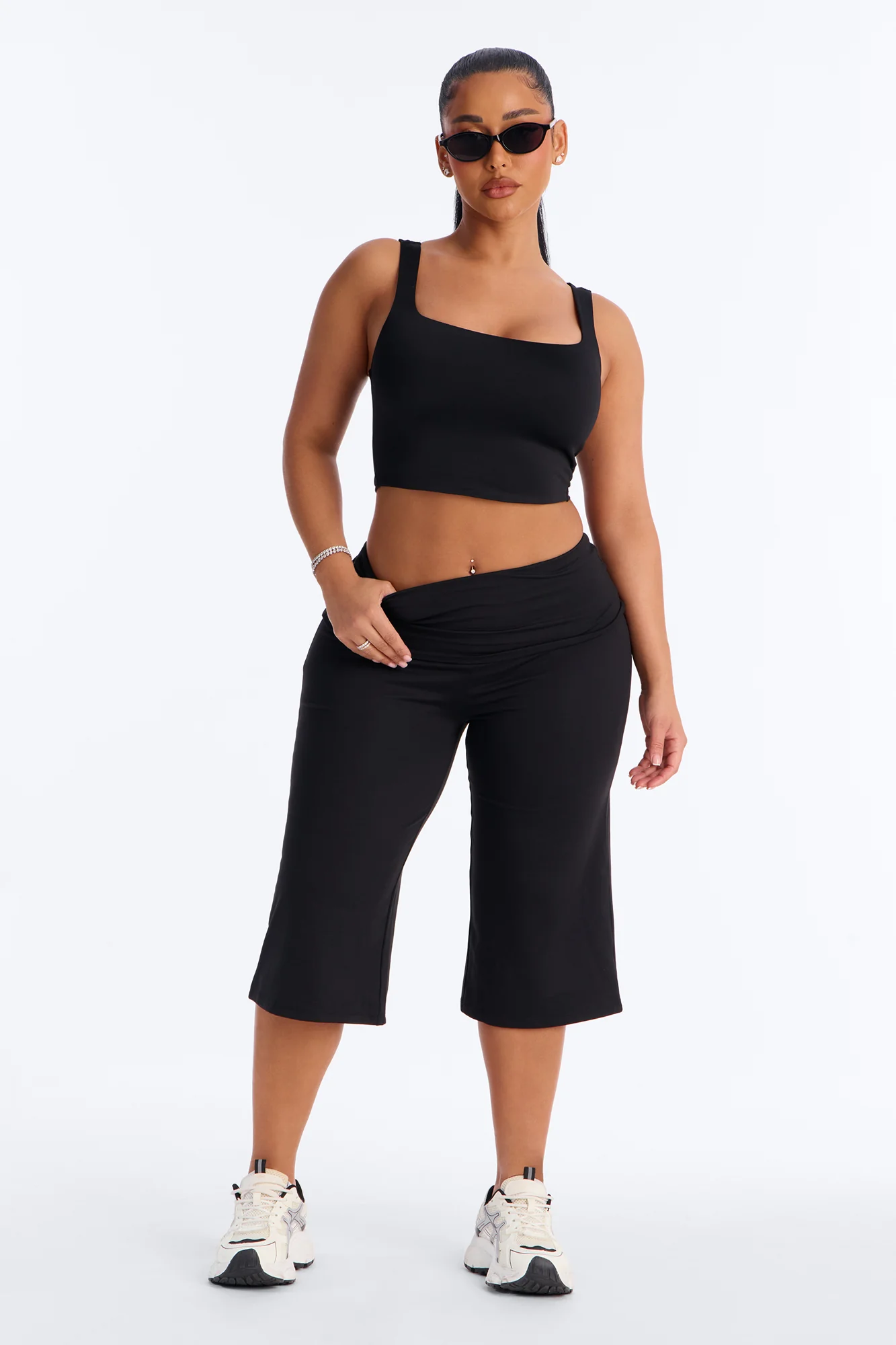 Myla Tricot Lounge Fold Over Gaucho - Black