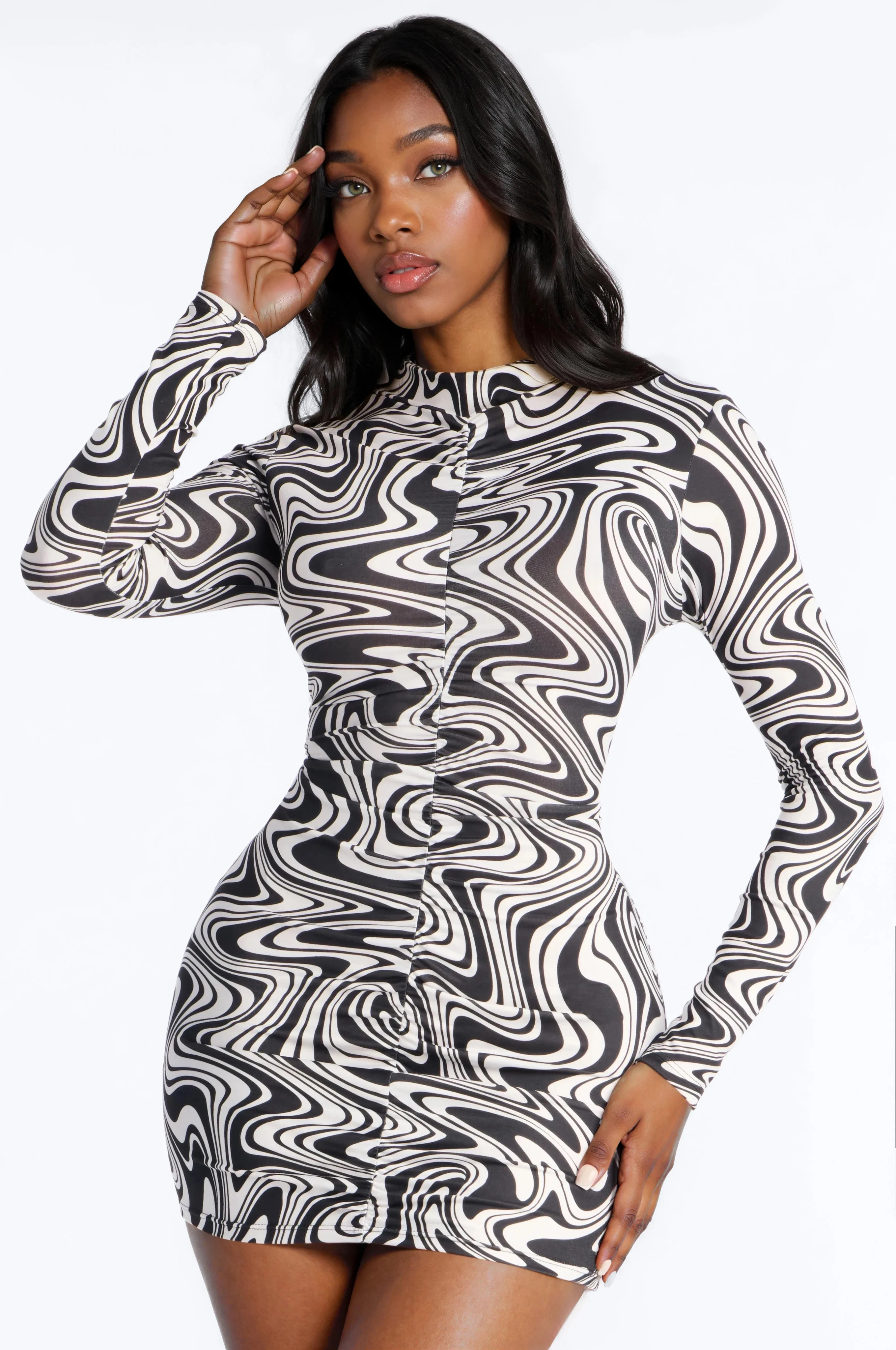 Myley Swirl Sweater Mini Dress - Black/White - Image 2