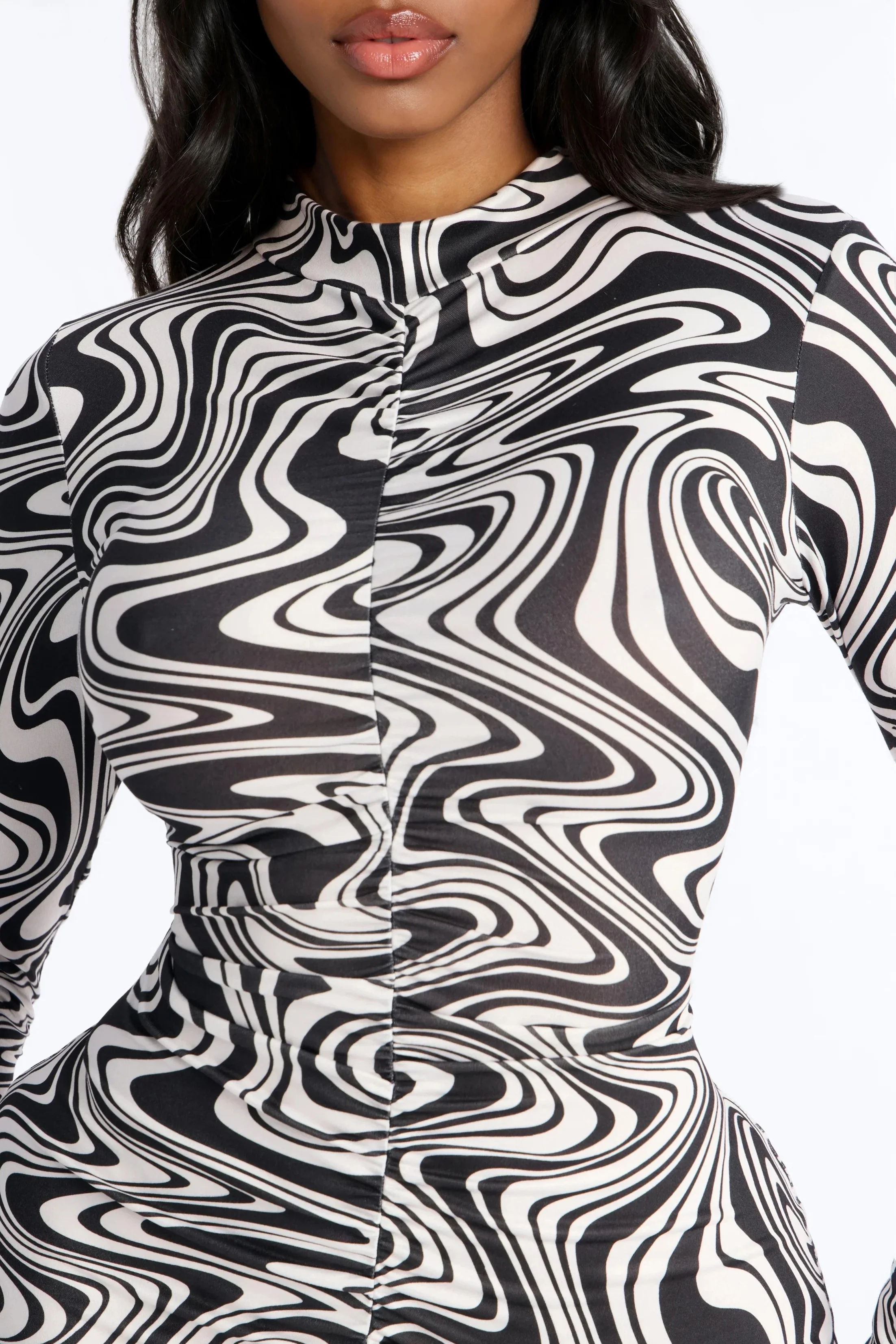 Myley Swirl Sweater Mini Dress - Black/White - Image 3