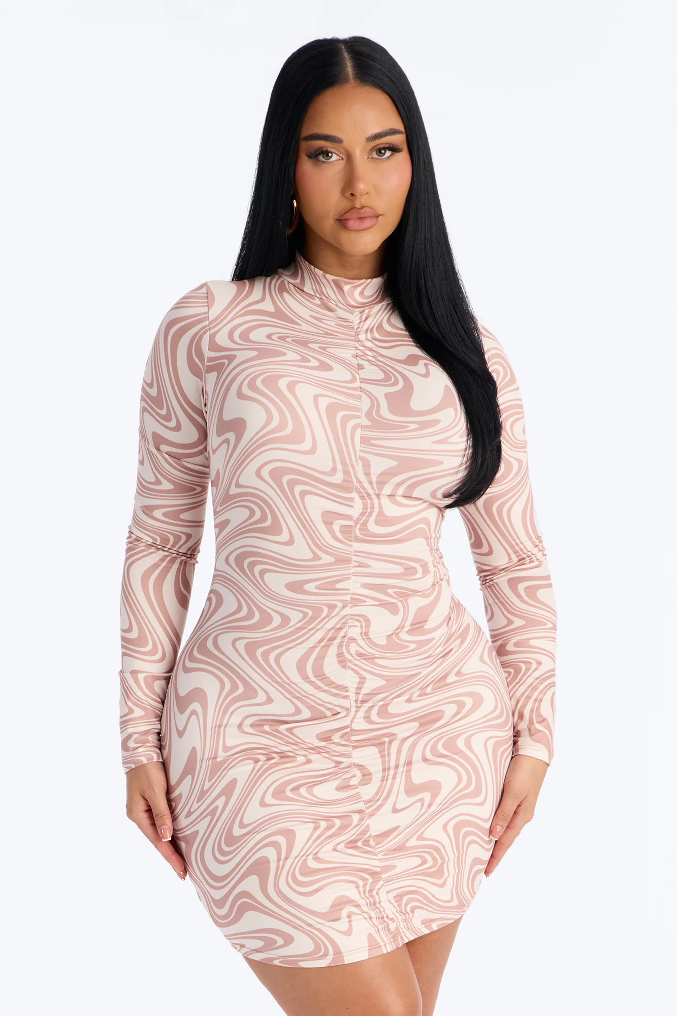 Myley Swirl Sweater Mini Dress - Mauve/combo