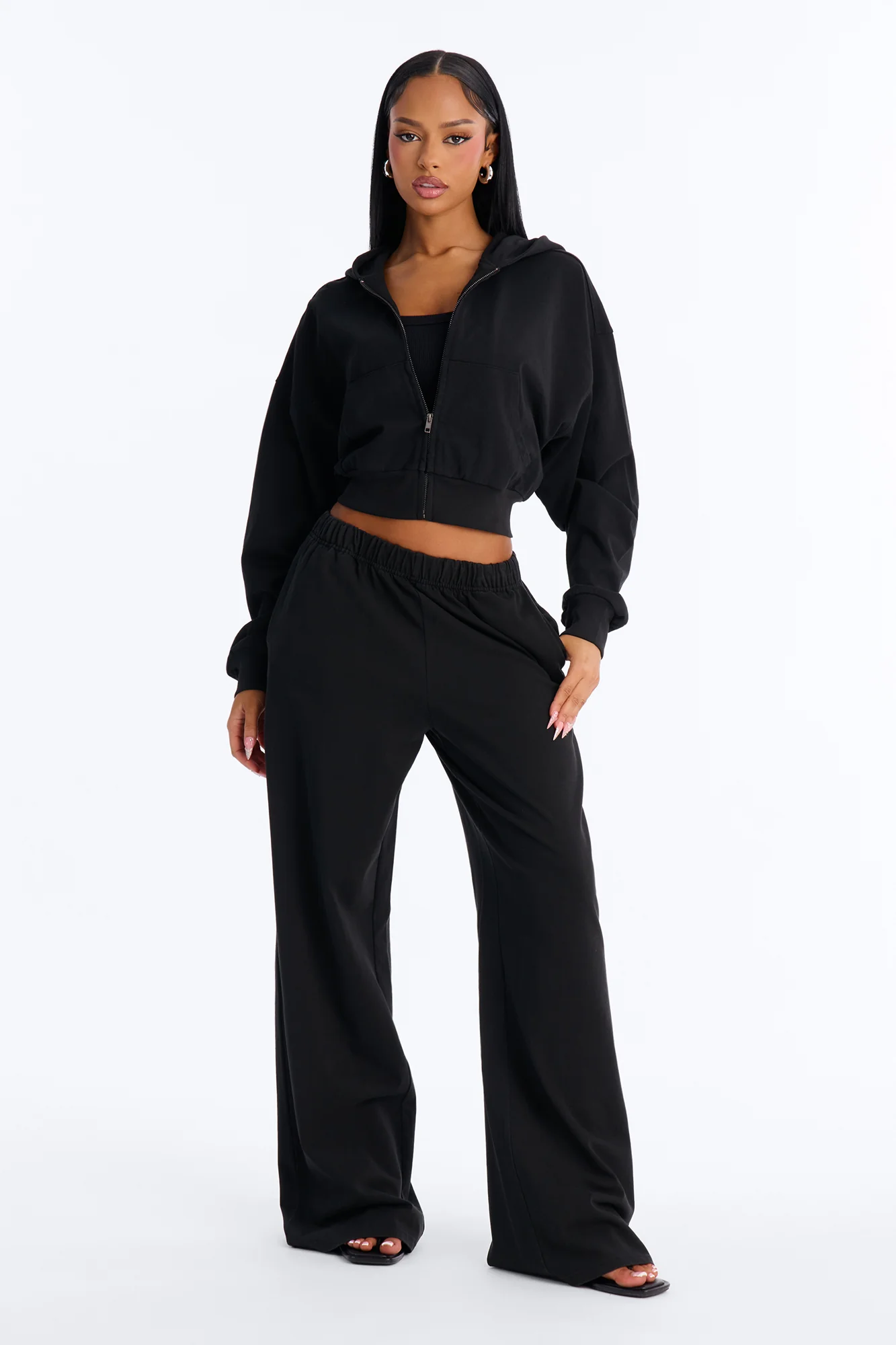 Mylie Cropped Zip Hoodie - Black - Image 2