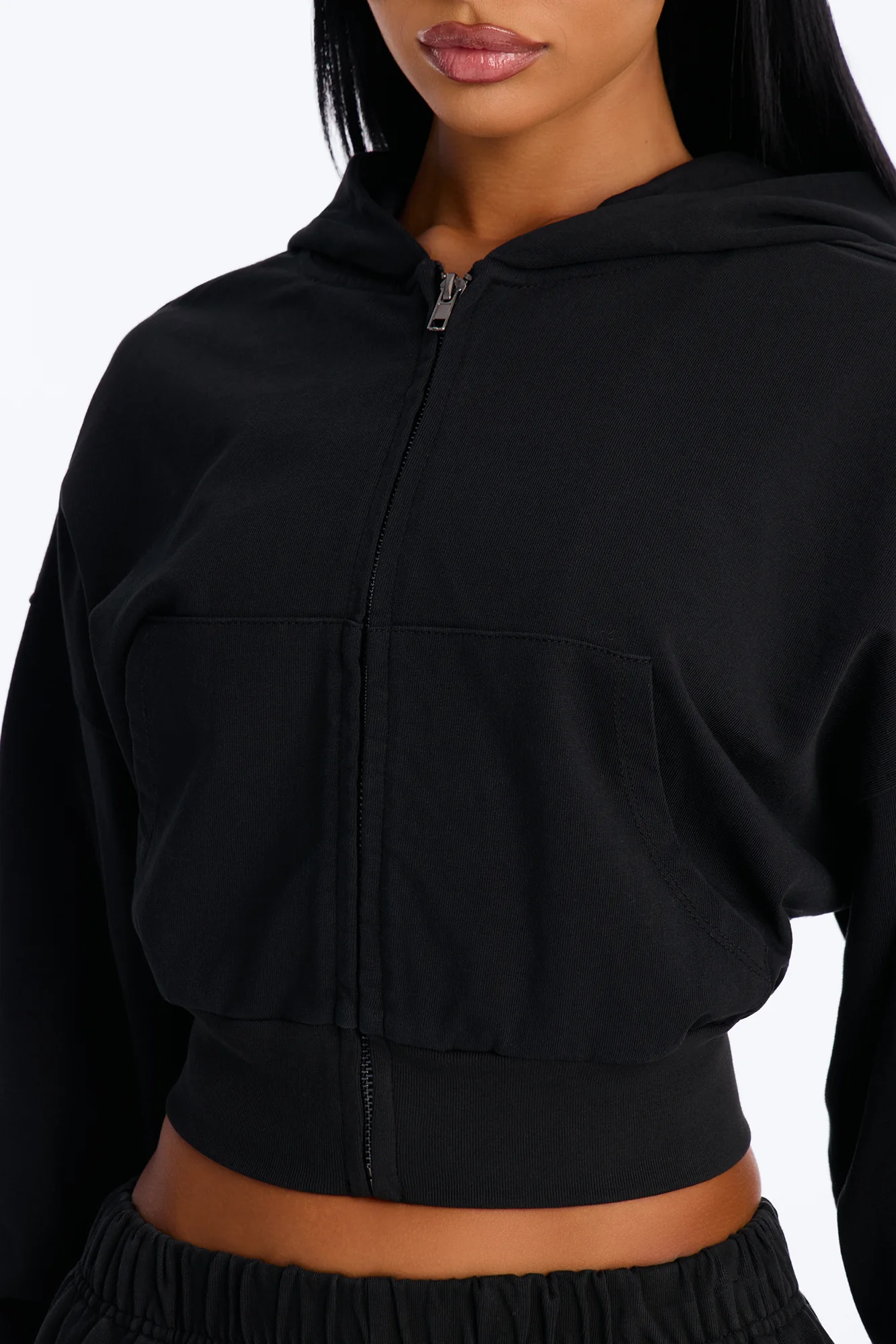 Mylie Cropped Zip Hoodie - Black - Image 3