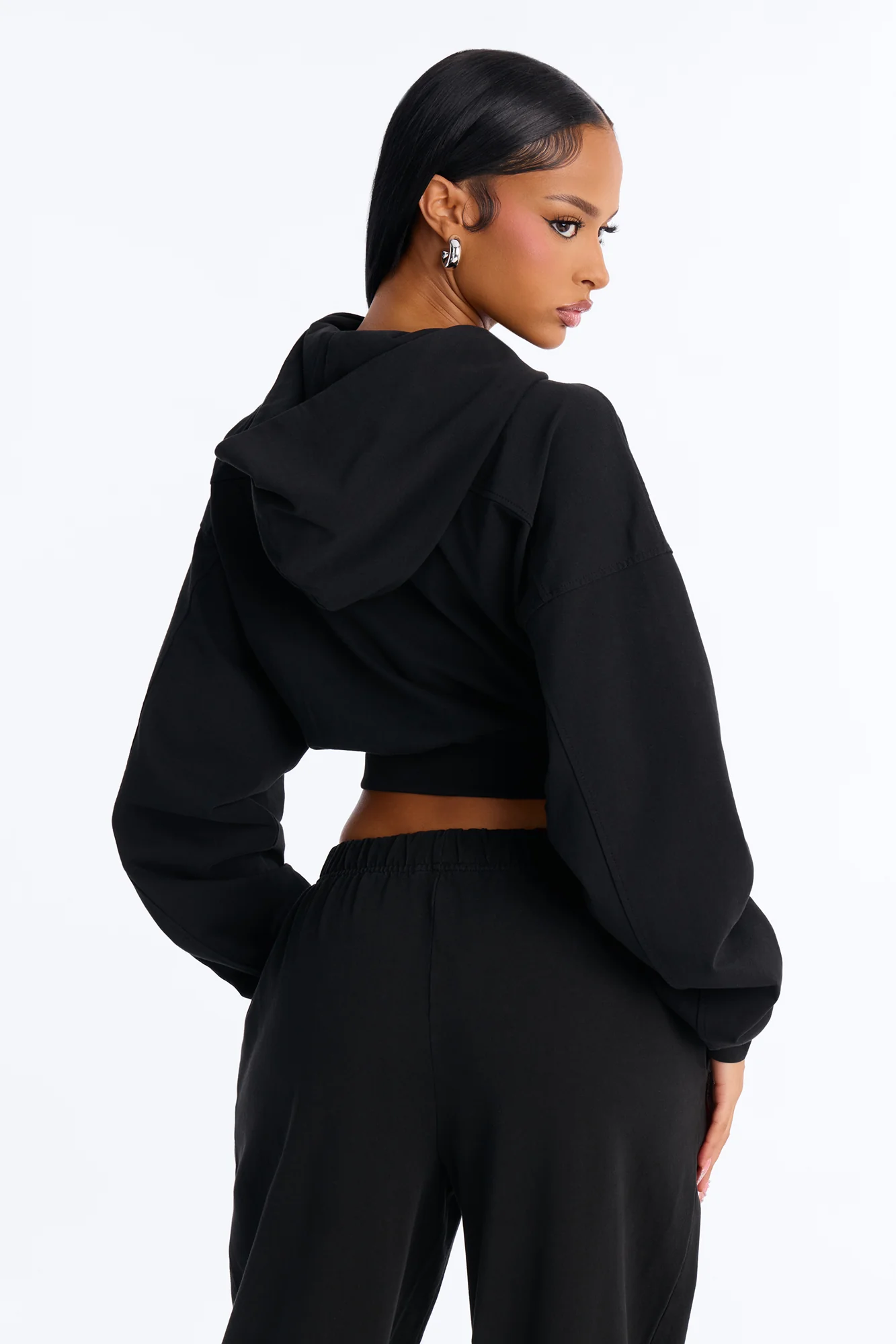 Mylie Cropped Zip Hoodie - Black - Image 4